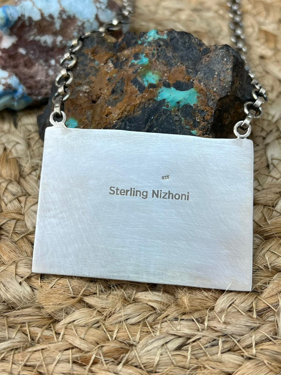 Handmade Sterling Silver Arizona Blue Turquoise Necklace "Signed Nizhoni"