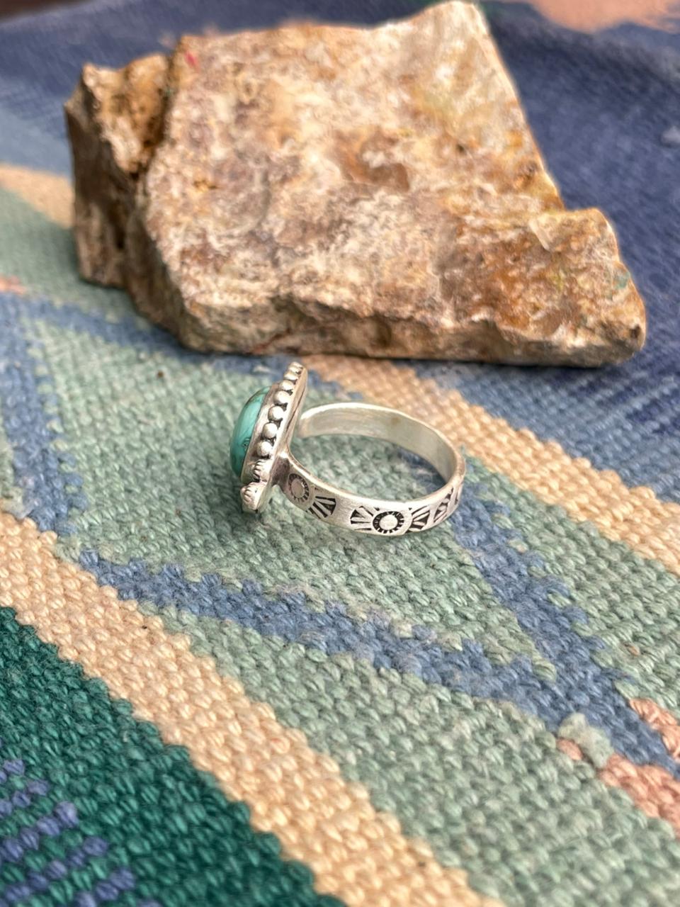 Handmade Sterling Silver Emerald Valley Adjustable Ring " Signed Nizhoni"