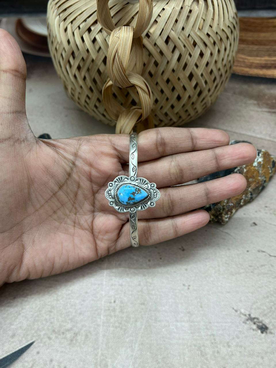 Handmade Sterling Silver Golden Hills with White Collection Bracelet "Signed Nizhoni"