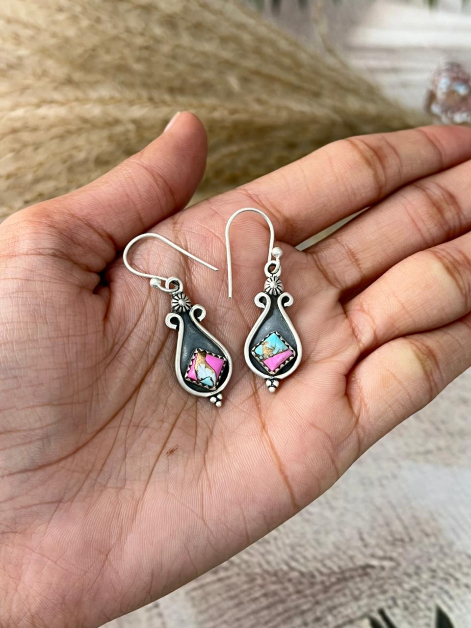 Handmade Sterling Silver Cotton Candy Hook Dangle Earrings "Signed Nizhoni"