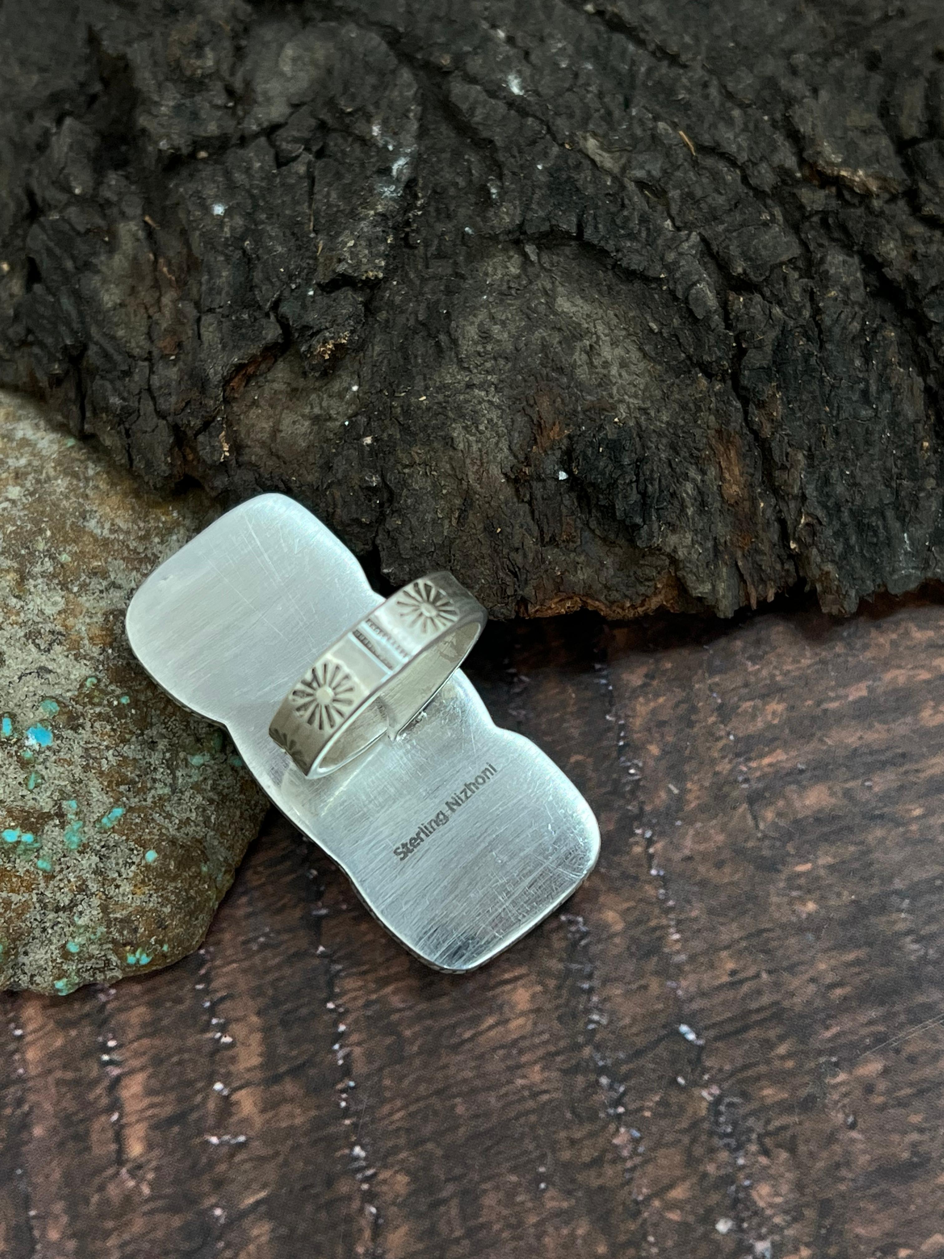 Handmade Sterling Silver Starfox Variscite Adjustable Ring Signed Nizhoni