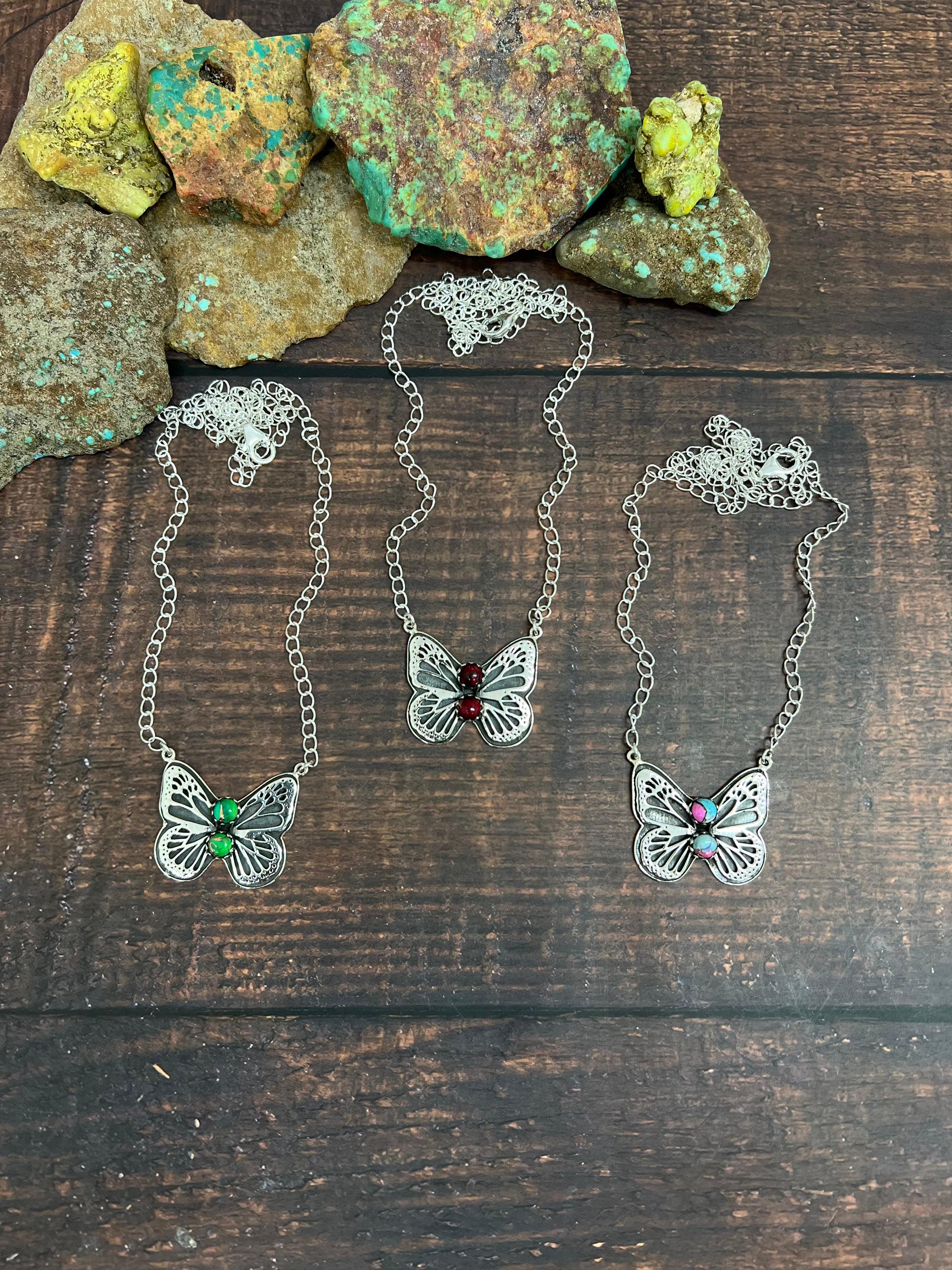 Handmade Sterling Silver Peacock Dahlia, Dahlia Rose, Cotton Candy Necklace with Signed Nizhoni