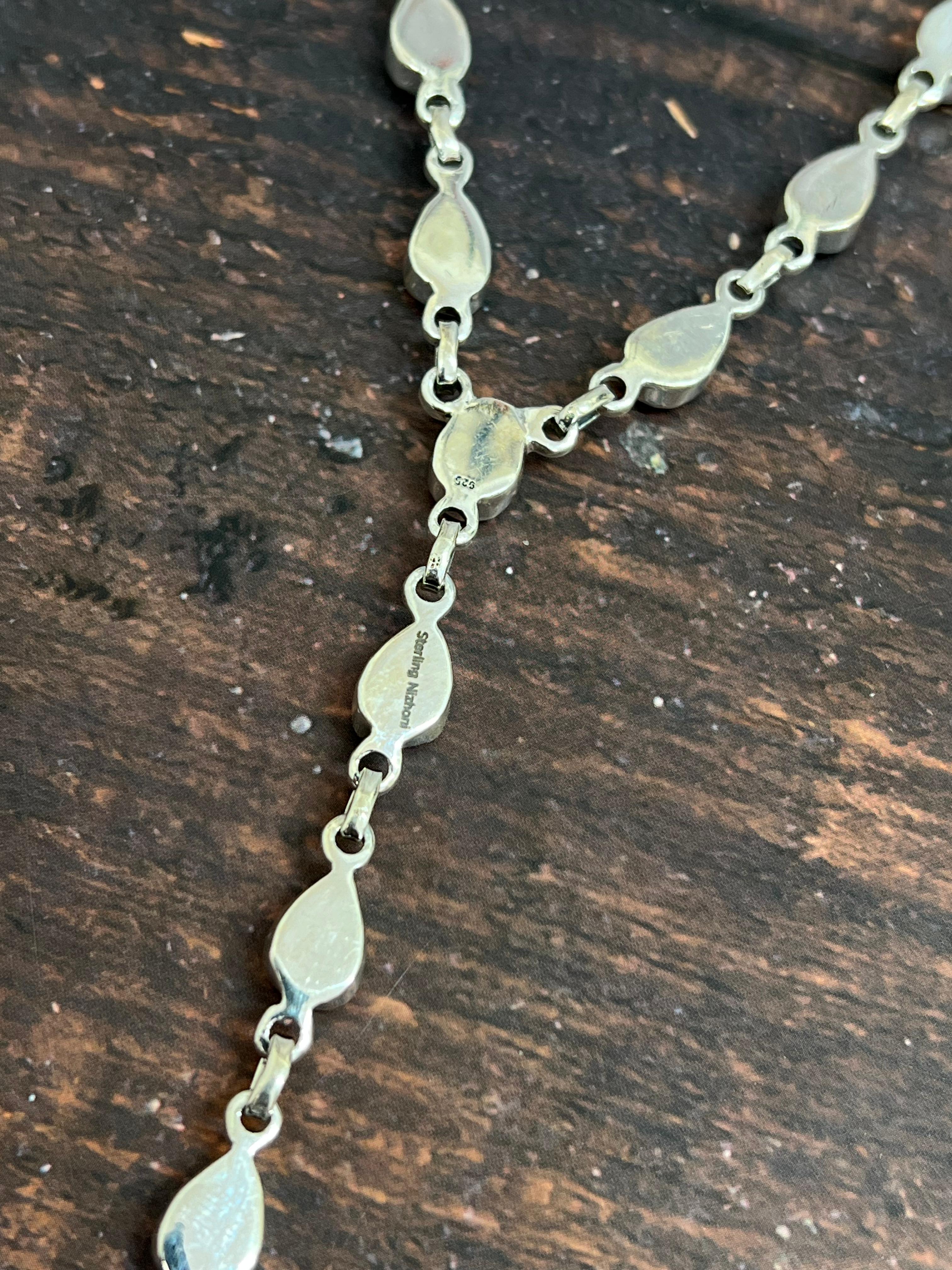 ** 4TH OF JULY ** Handmade Sterling Silver Synthetic Opal Necklace with Signed Nizhoni