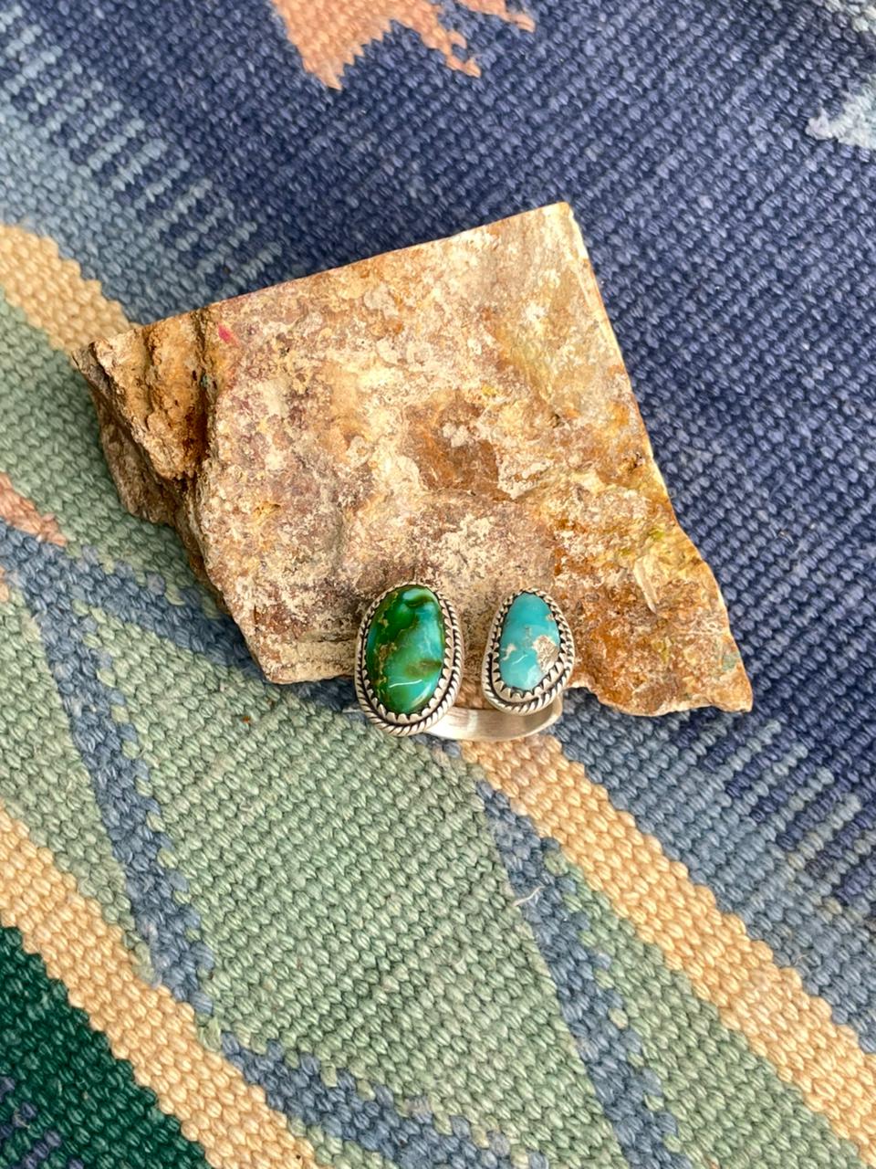 Handmade Sterling Silver Sonoran with White Water Turquoise Adjustable Ring " Signed Nizhoni"