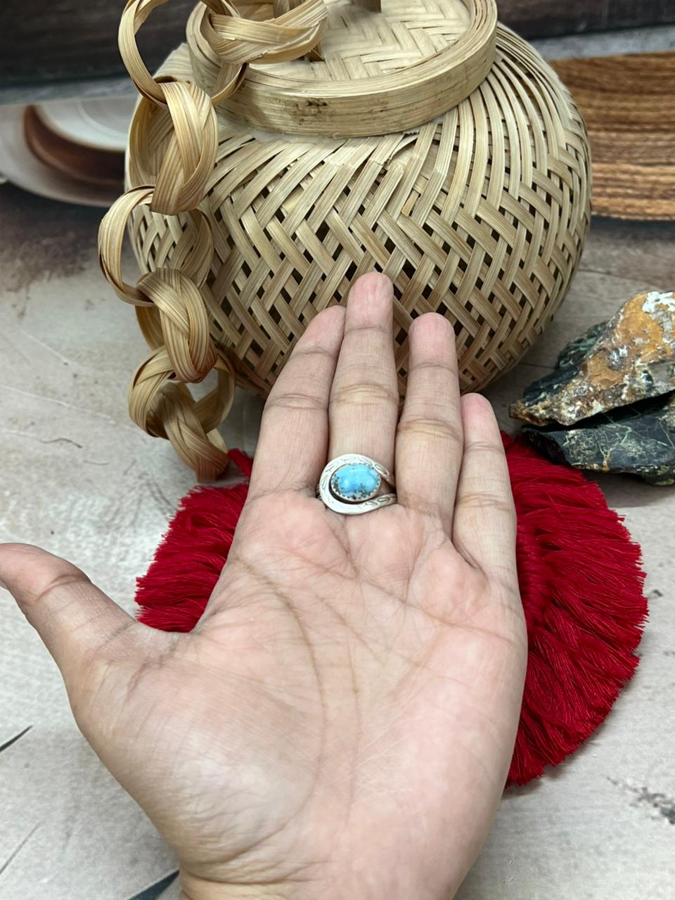 Handmade Sterling Silver Golden Hills Turquoise Adjustable Ring "Signed Nizhoni"