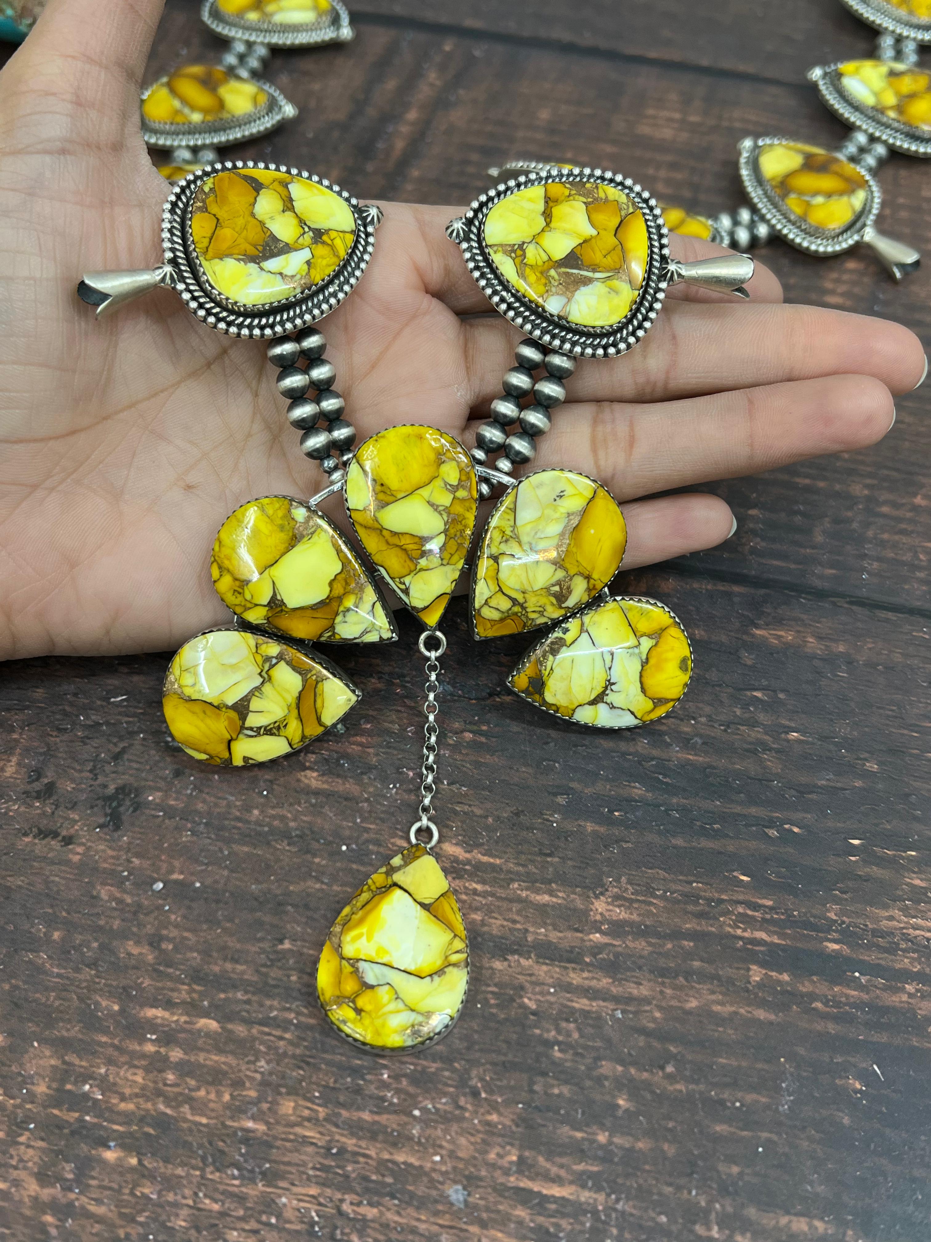 Handmade Sterling Silver Honey Dahlia Necklace with Signed Nizhoni