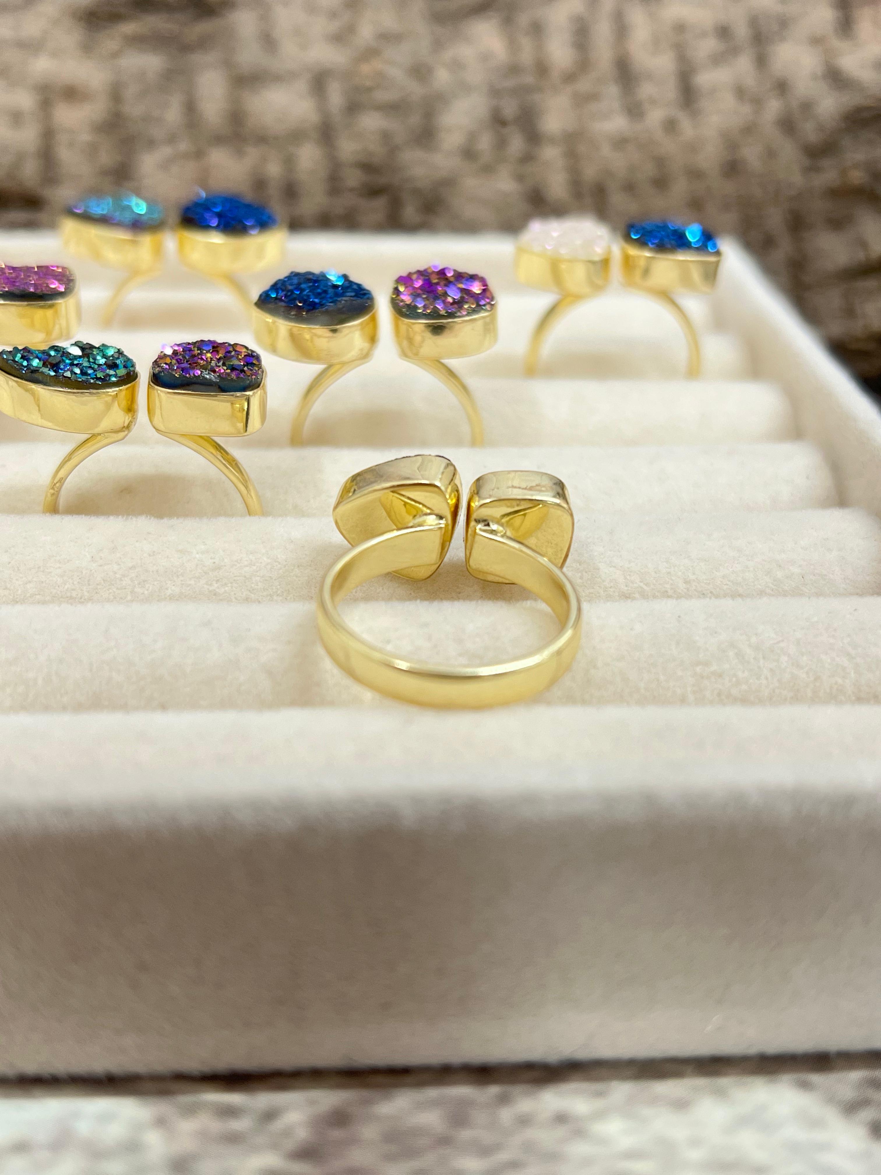 “The Boho Collection” Natural 2 Stone Druzy Adjustable Ring