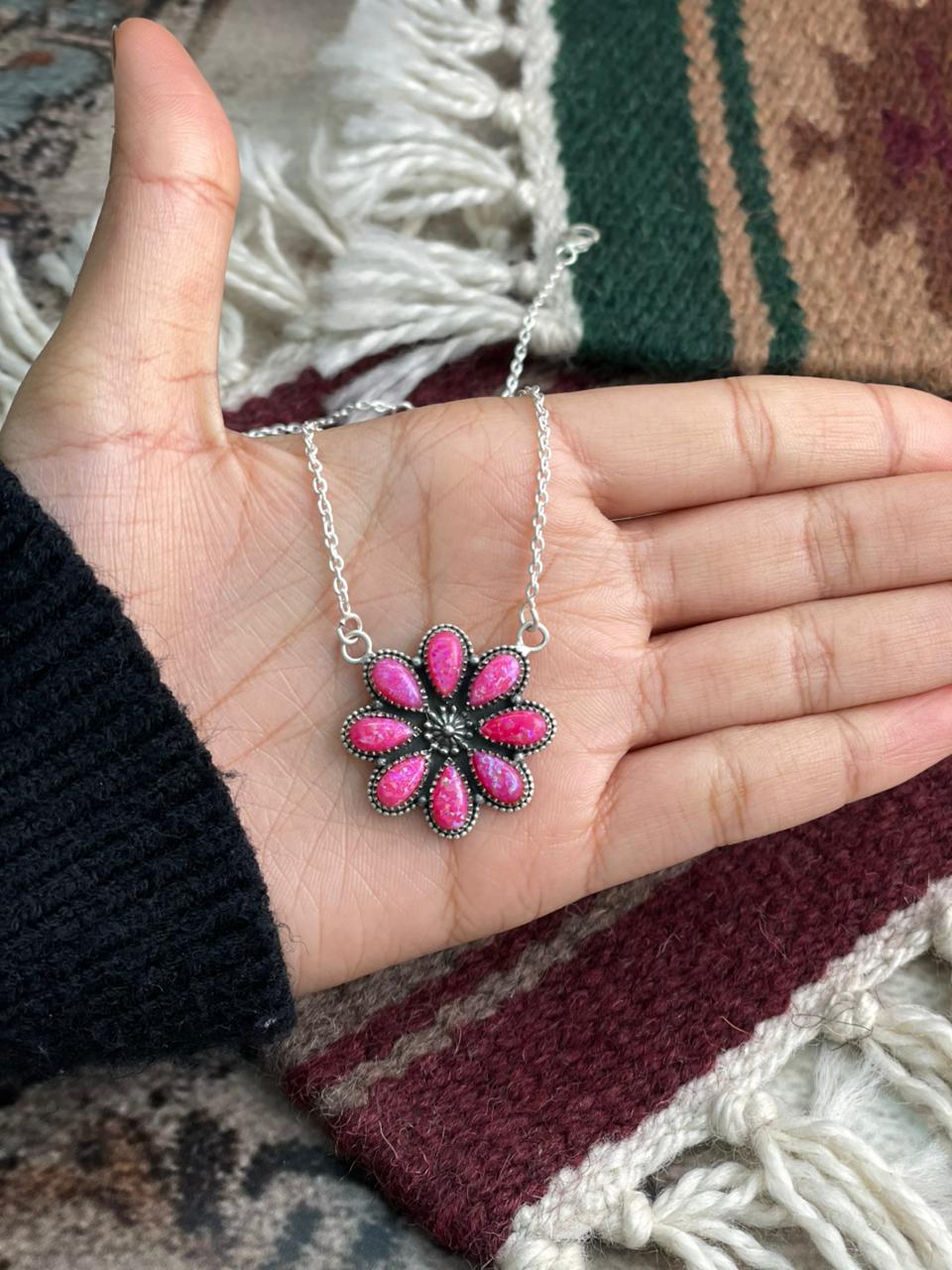 Handmade Sterling Silver Hot Pink Necklace "Signed Nizhoni"