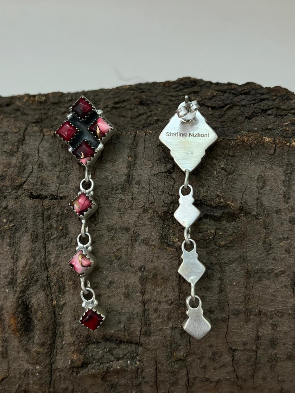 Handmade Sterling Silver Dahlia Rose Post Dangle Earrings "Signed Nizhoni"