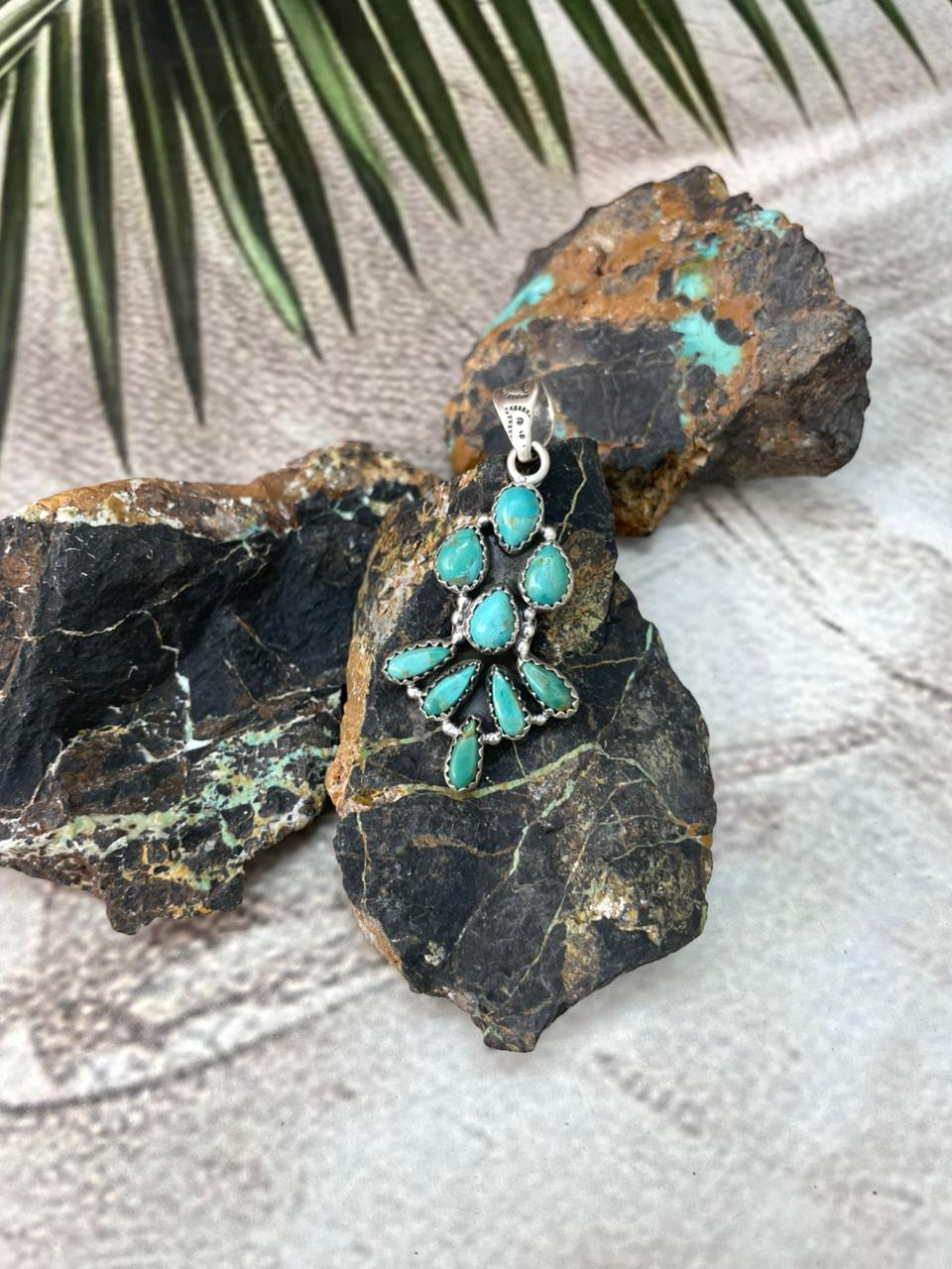 Handmade Sterling Silver Kingman Turquoise Pendant "Signed Nizhoni"