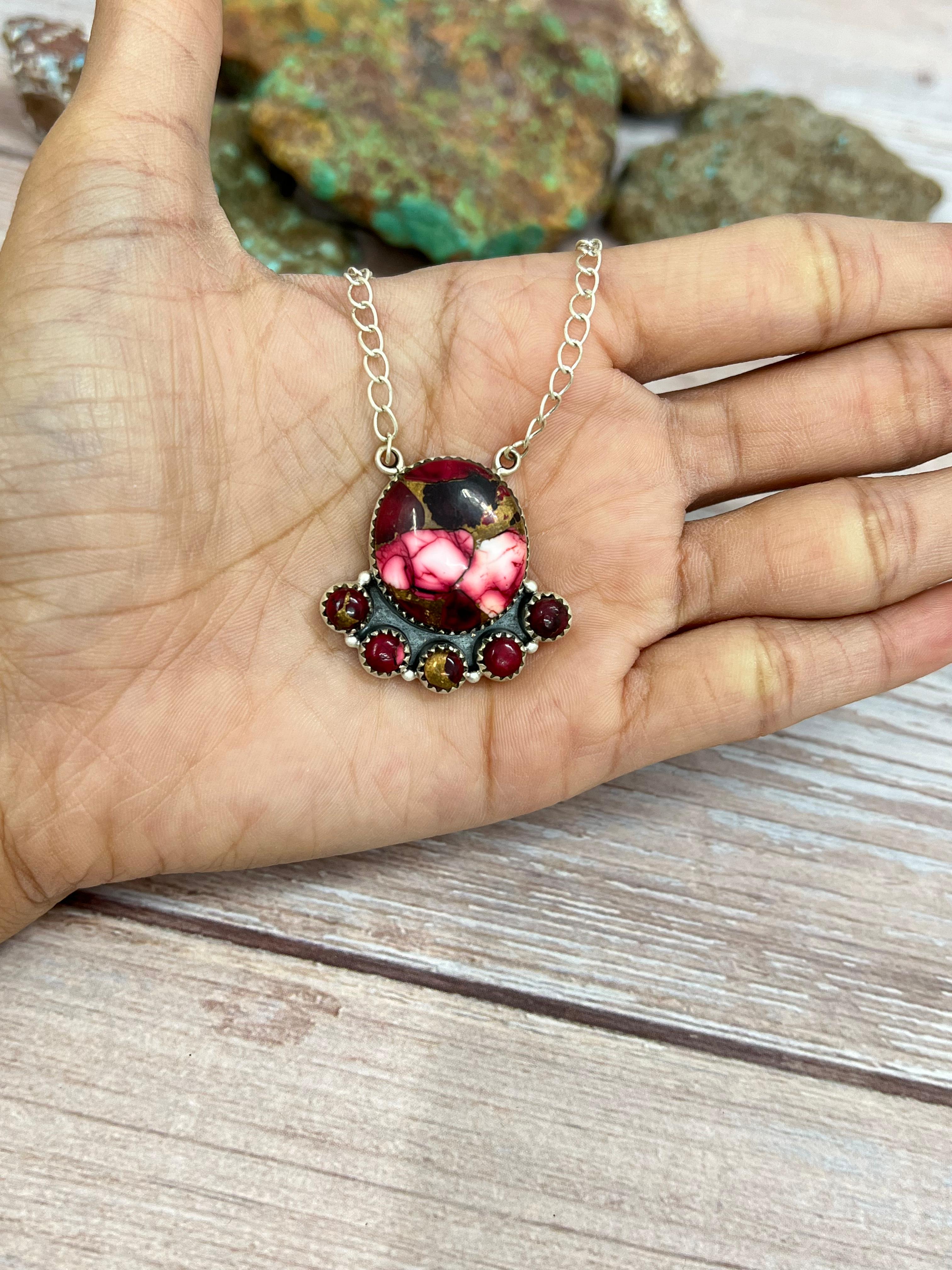 Handmade Sterling Silver Dahlia Rose Necklace with Signed Nizhoni (3)