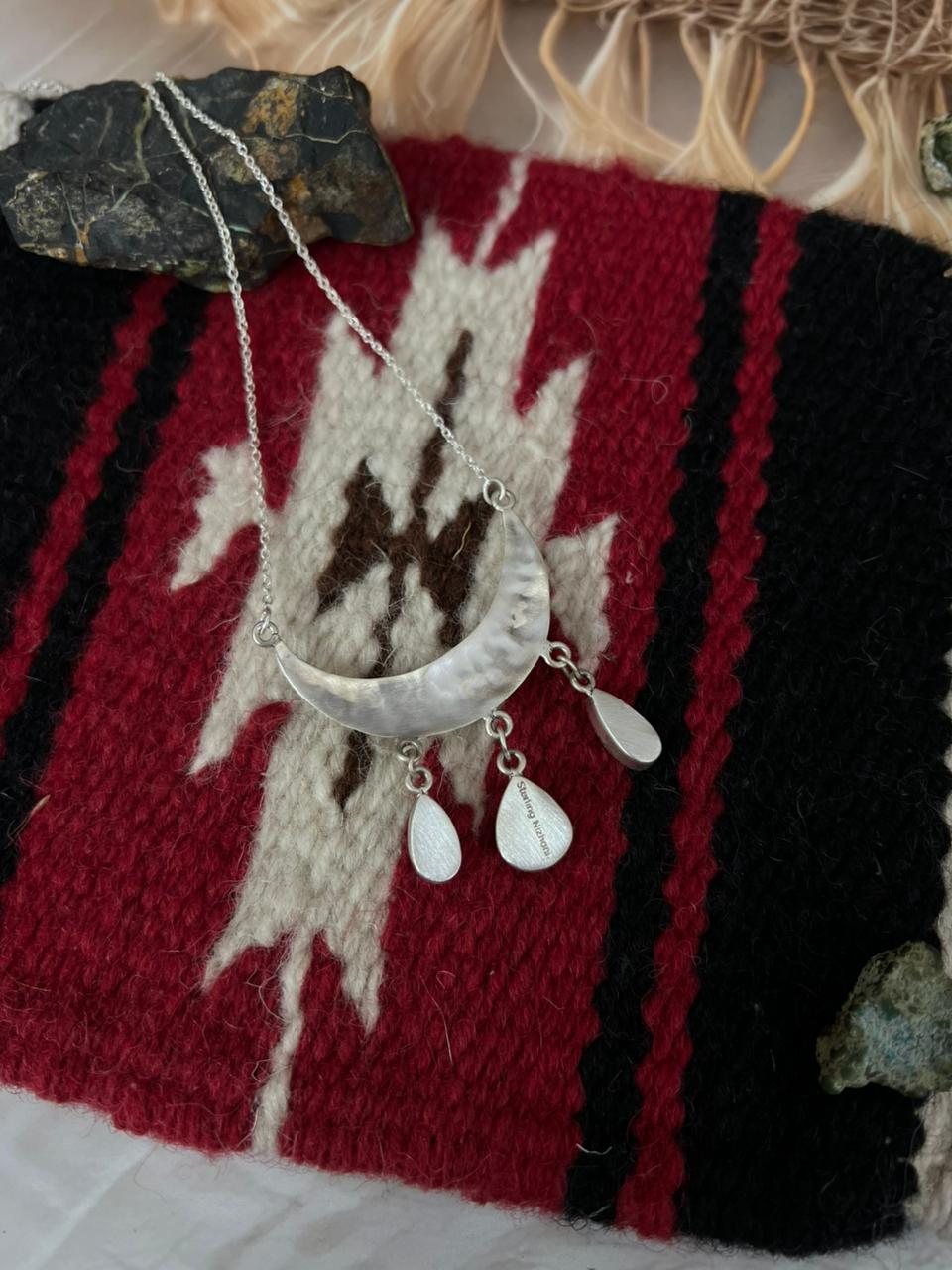 Handmade Sterling Silver Golden Hills Turquoise Moon Shape Necklace "Signed Nizhoni"