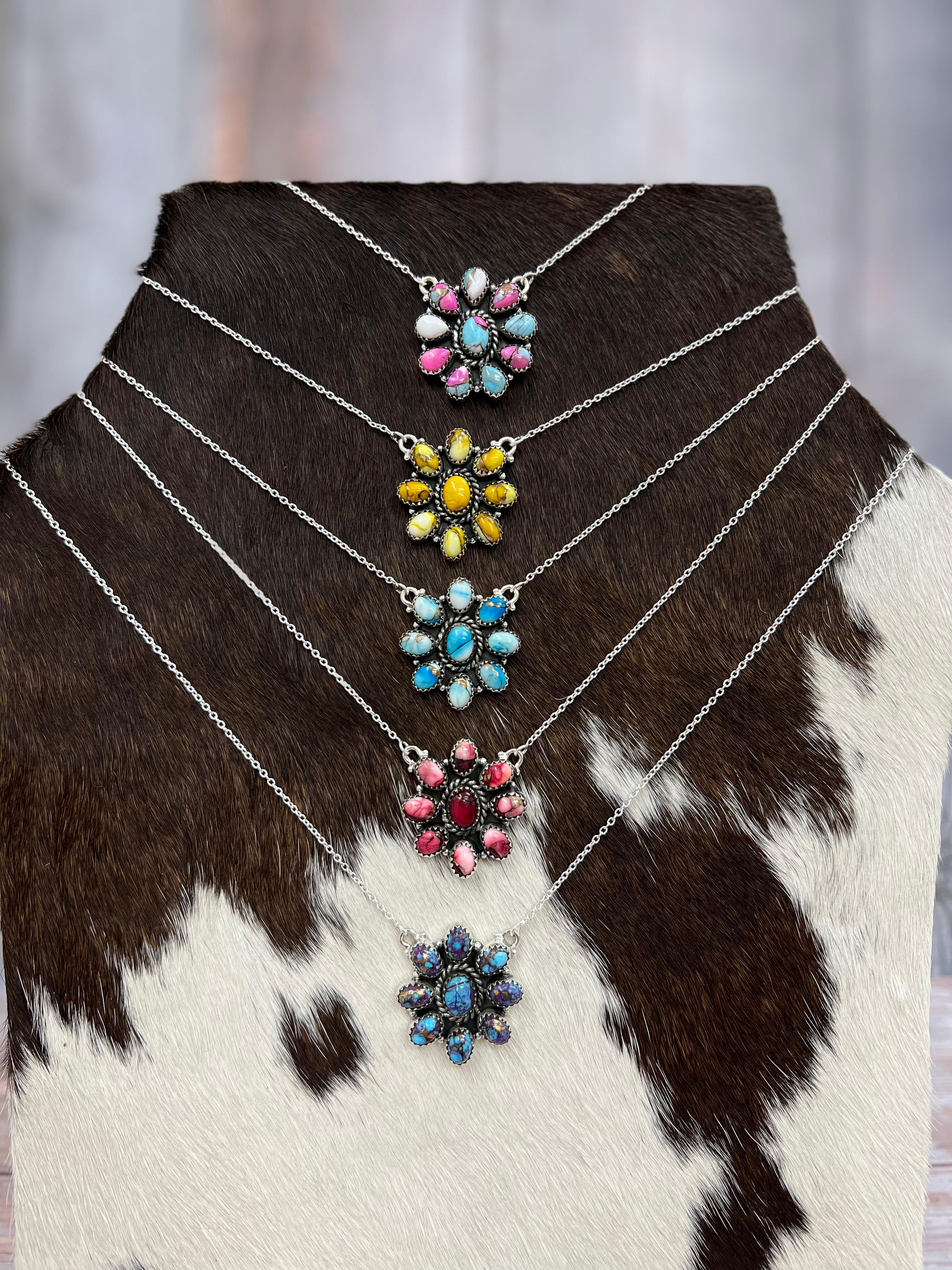 Handmade Sterling Silver Multi Stone Necklace, Signed Nizhoni