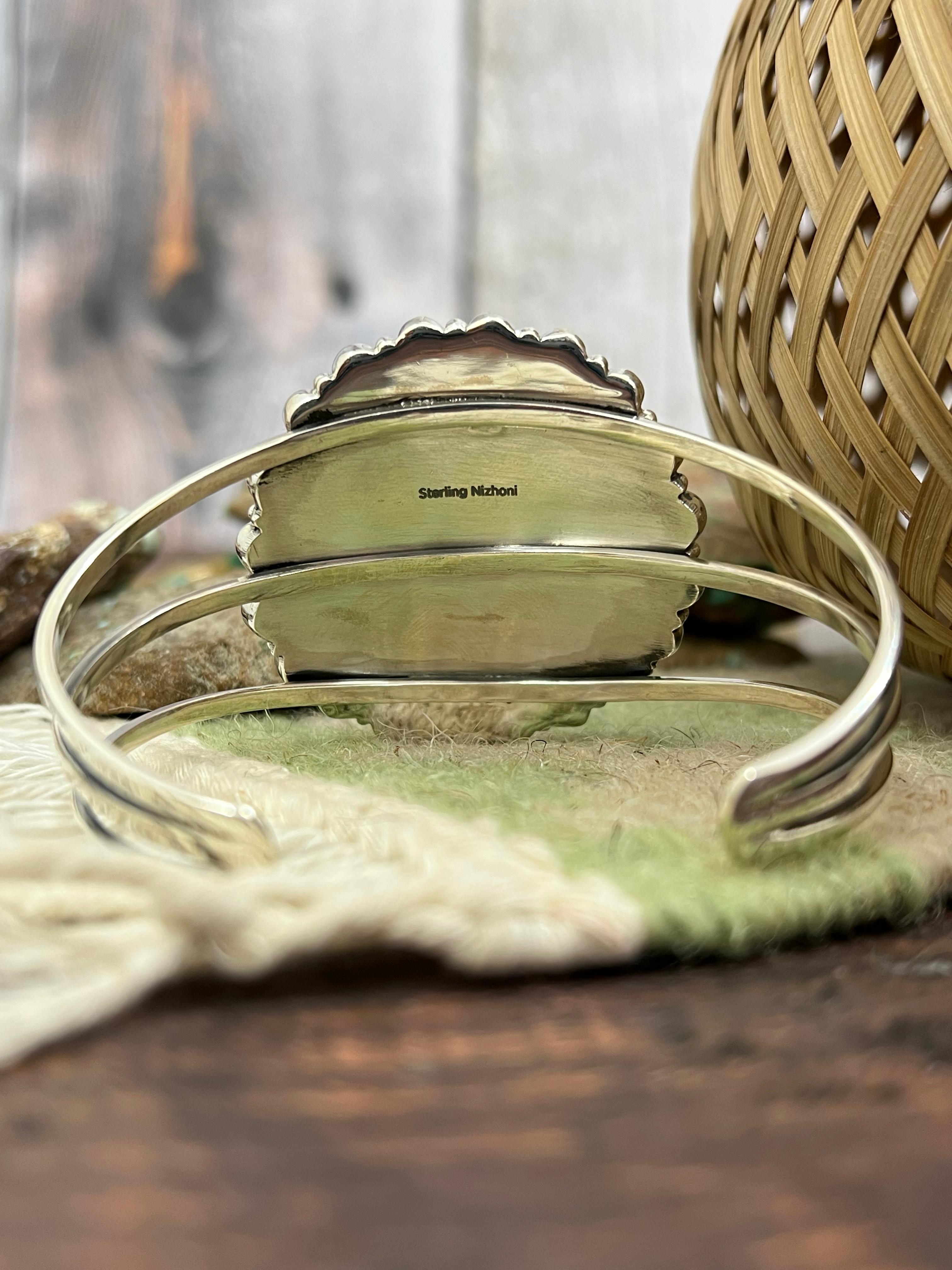 ** 4TH OF JULY ** Handmade Sterling Silver Synthetic Opal Cuff Bracelet with Signed Nizhoni