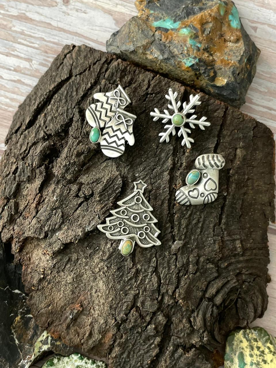 "Christmas Collection" Handmade Sterling Silver Kingman Turquoise Hat Pin" Signed Nizhoni"