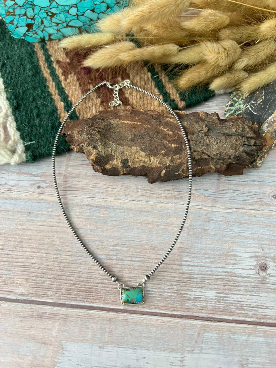 Handmade Sterling Silver Kingman Turquoise Beaded Necklace "Signed Nizhoni"