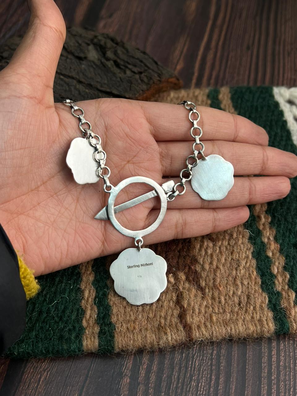 "Heart Collection" Handmade Sterling Silver Kingman Turquoise Necklace "Signed Nizhoni"