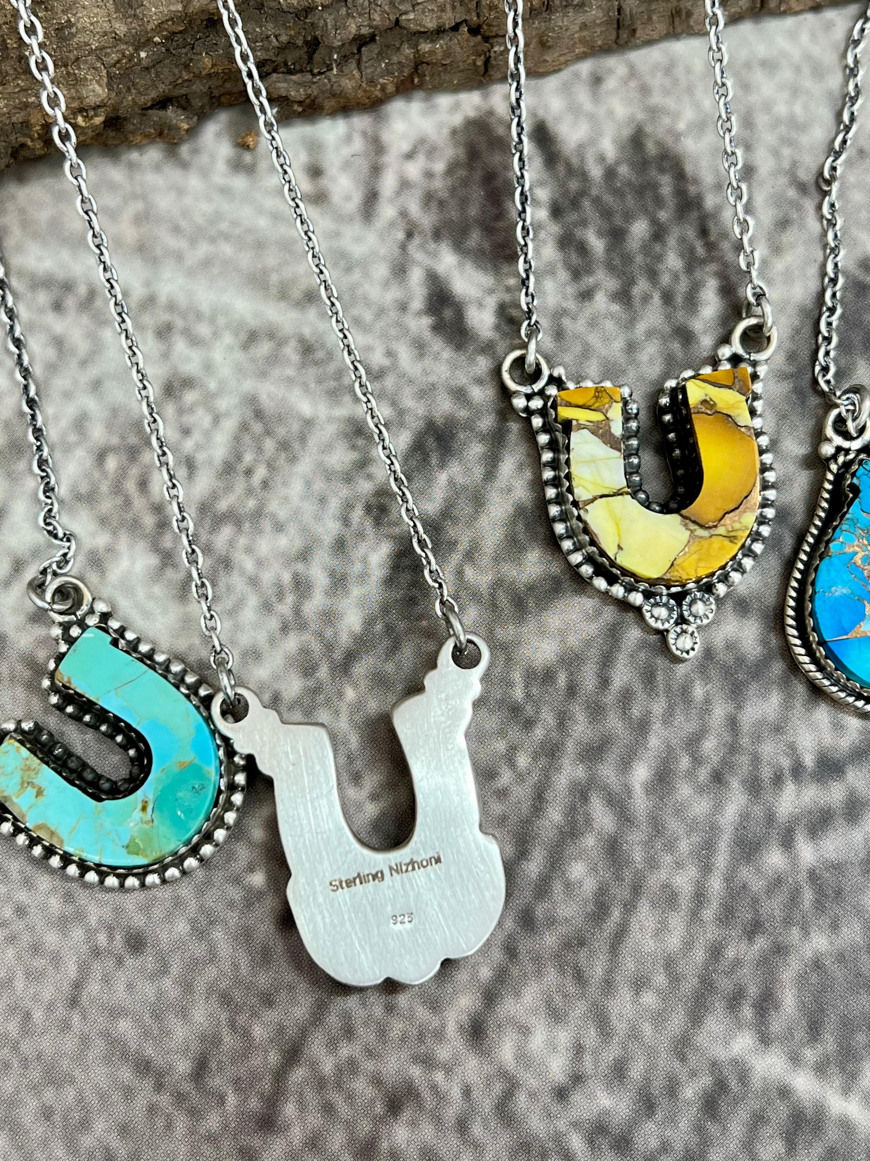 Handmade Sterling Silver Multi Stones Necklace with Signed Nizhoni