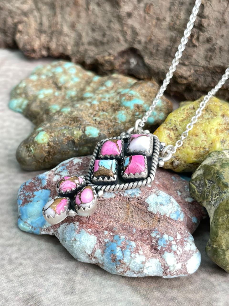 Handmade Sterling Silver Cotton Candy Necklace "Signed Nizhoni"