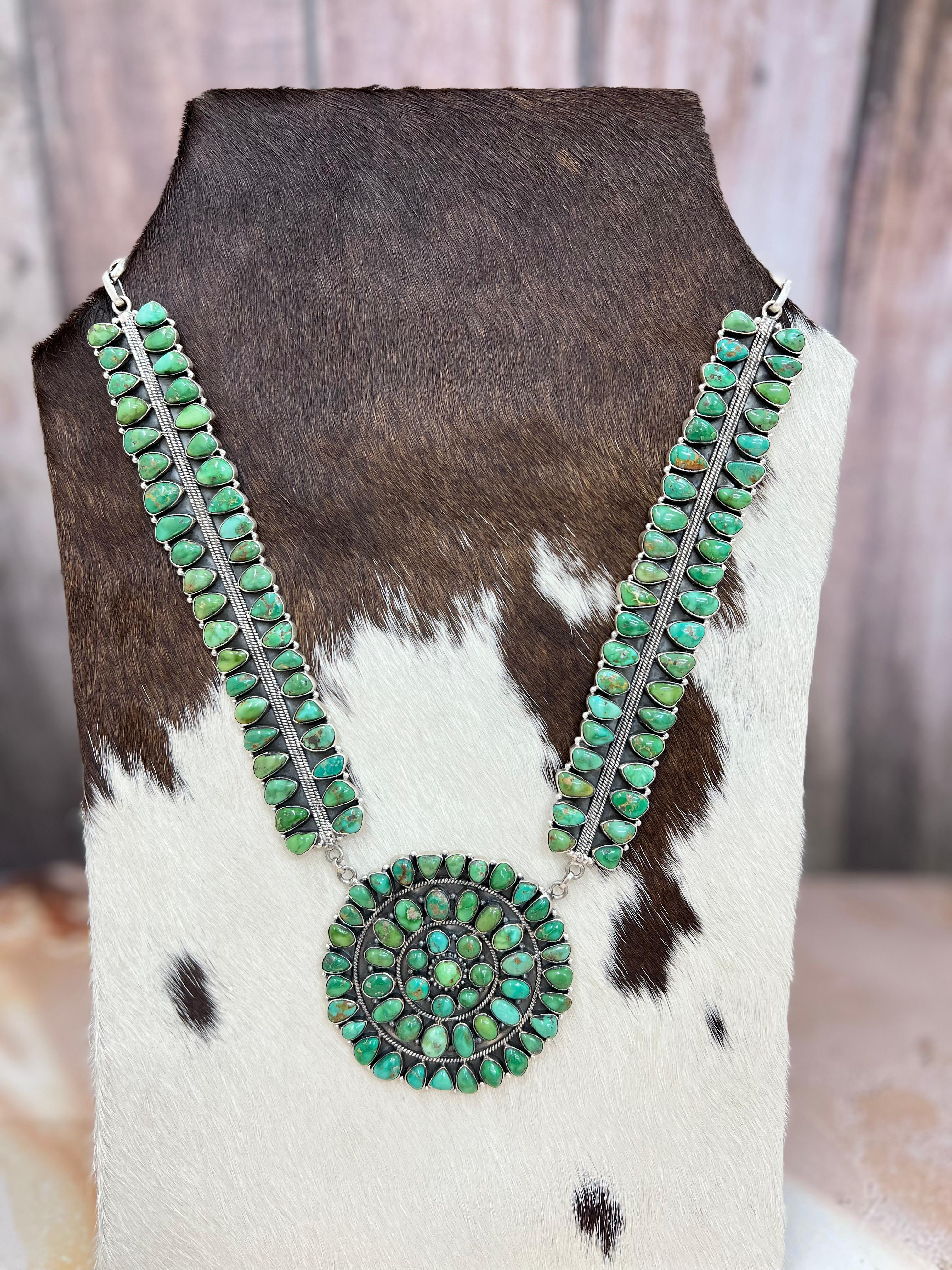 Handmade Sterling Silver Sonoran Mountain Turquoise Necklace with Signed Nizhoni