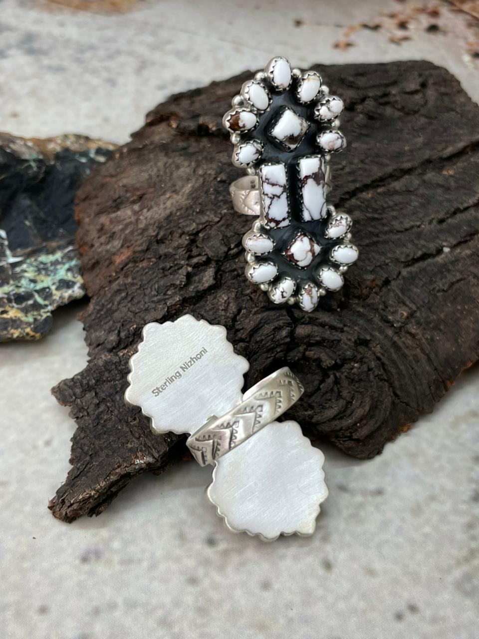 Handmade Sterling Silver Wildhorse Magnesite Adjustable Ring "Signed Nizhoni"