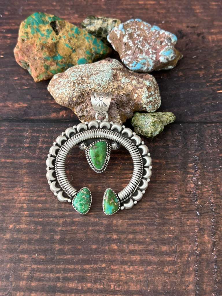 Handmade Sterling Silver Sonoran Mountain Turquoise Naja Pendant "Signed Nizhoni"