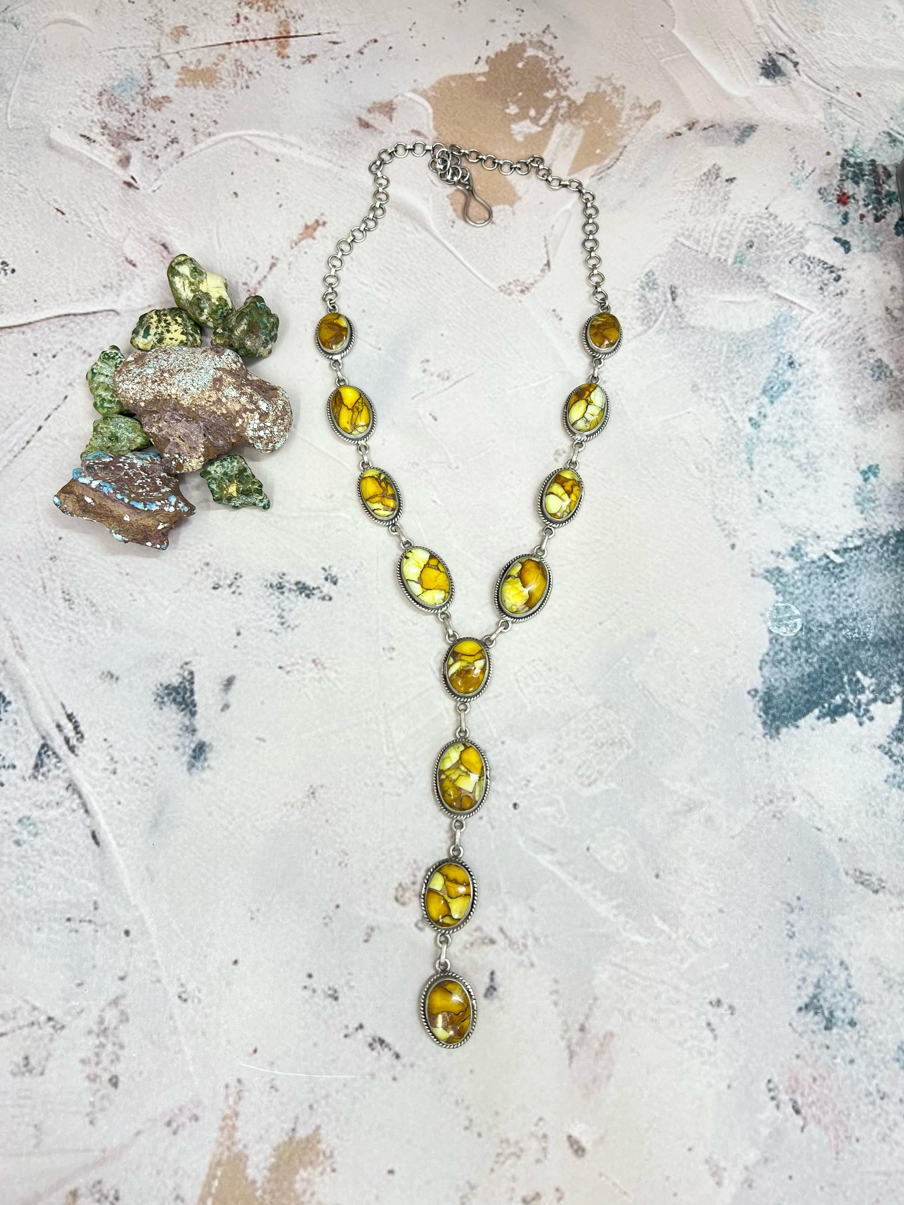 Handmade Sterling Silver Honey Dahlia Necklace with Signed Nizhoni