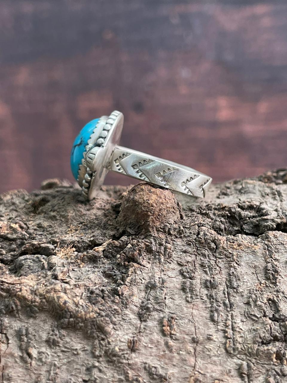 Handmade Sterling Silver Arizona Turquoise Adjustable Ring "Signed Nizhoni"