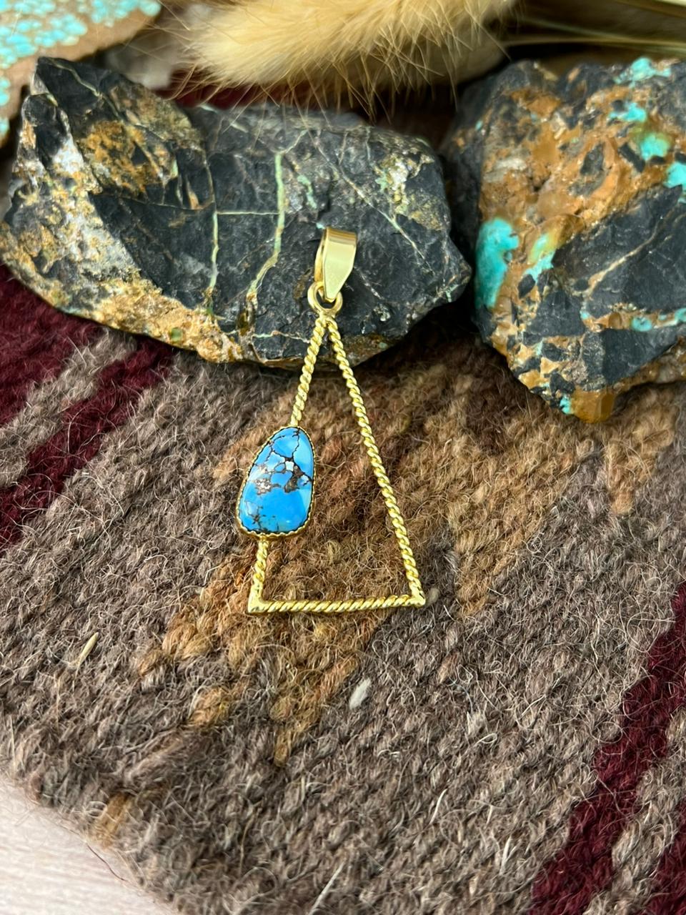 “The Golden Collection” Handmade Gold-Palted Golden Hills Turquoise Pendant