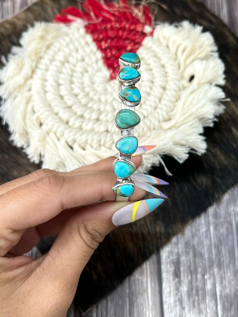 Handmade Sterling Silver Kingman Turquoise Cuff Bracelet "Signed Nizhoni"