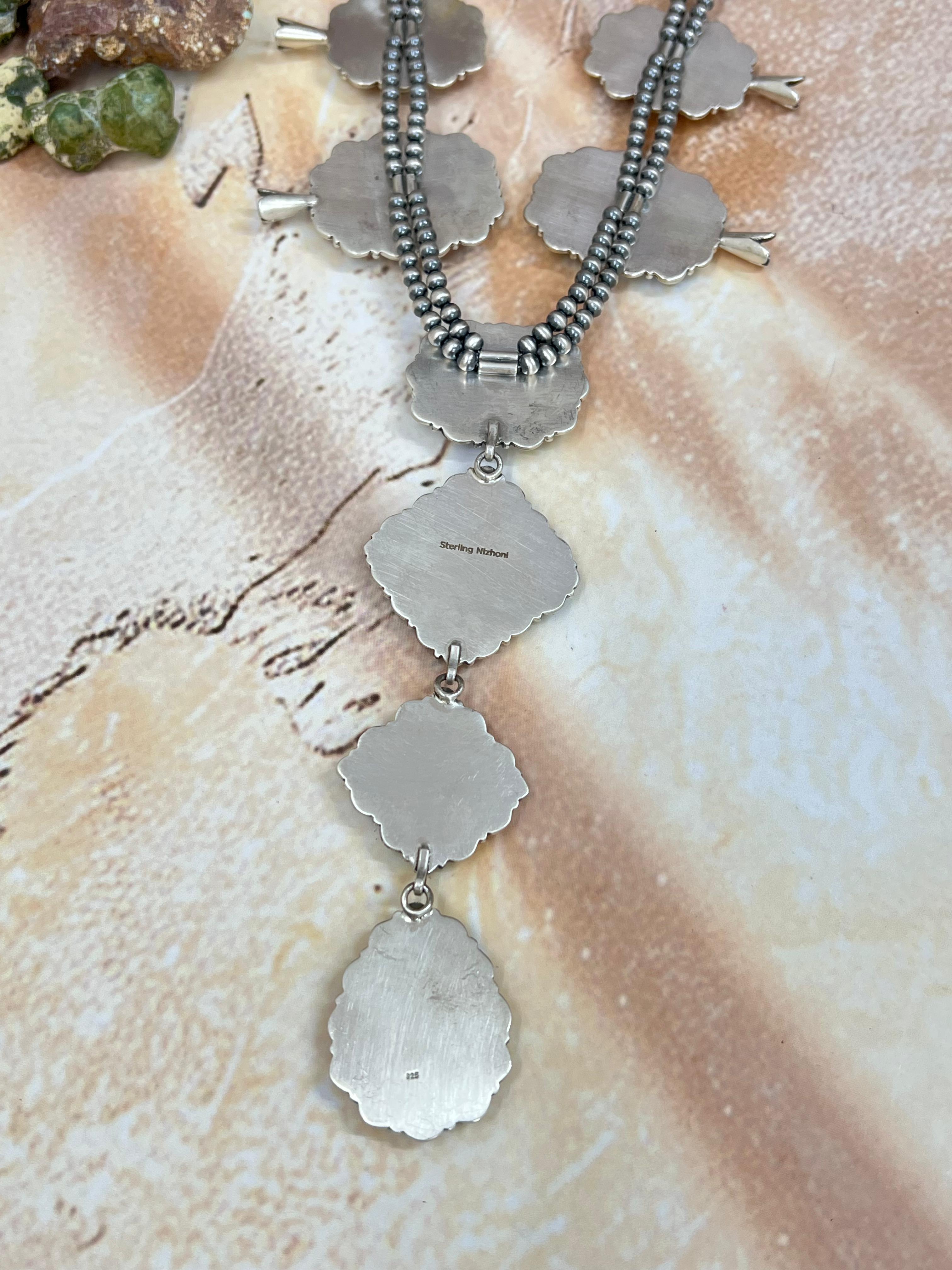 Handmade Sterling Silver Dahlia Rose Necklace with Signed Nizhoni