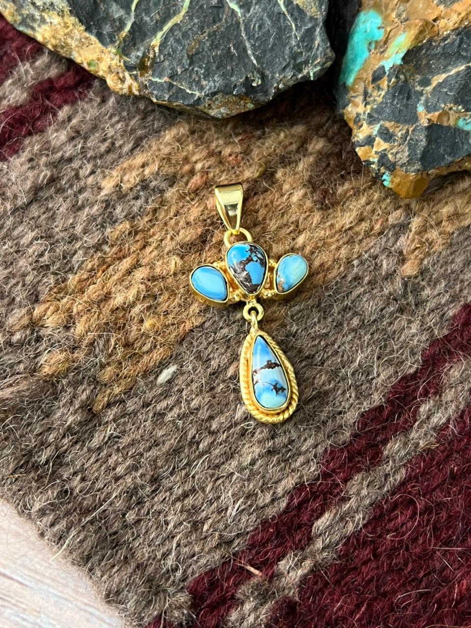 “The Golden Collection” Handmade Gold-Palted Golden Hills Turquoise Pendant