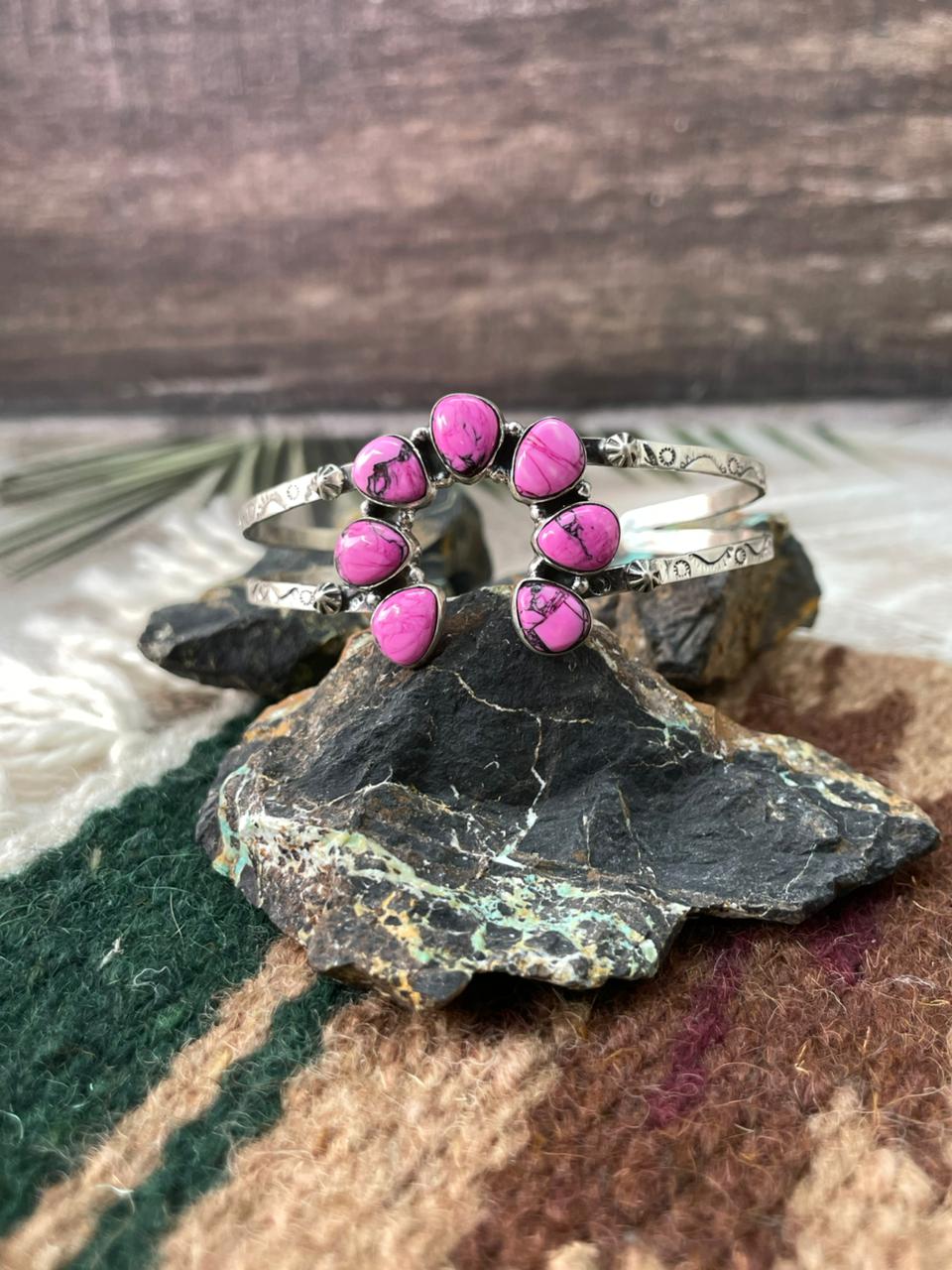 Handmade Sterling Silver Cherry Blossom Naja Cuff Bracelet "Signed Nizhoni"