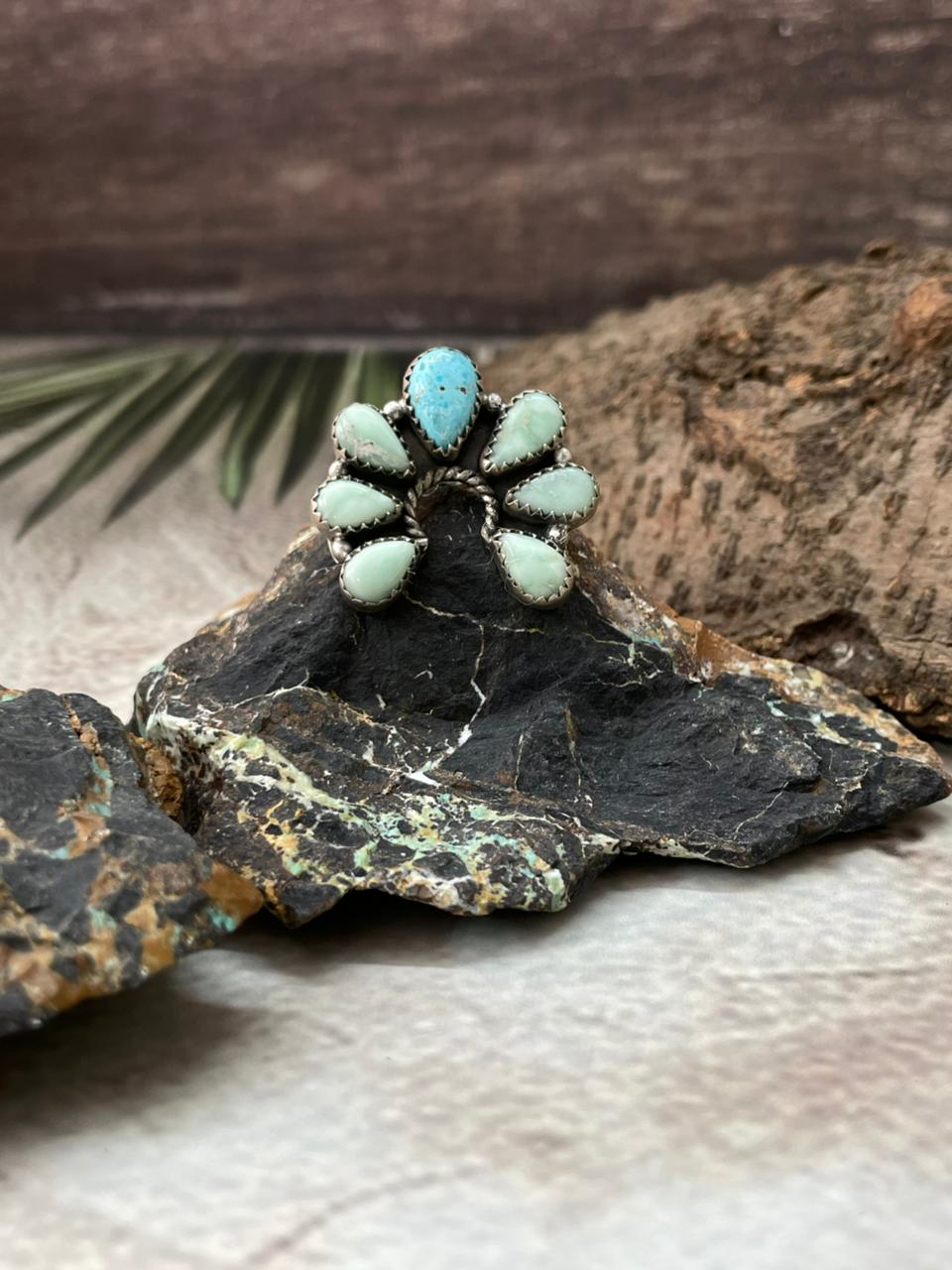 Handmade Sterling Silver White Water with Paloma Adjustable Ring "Signed Nizhoni"