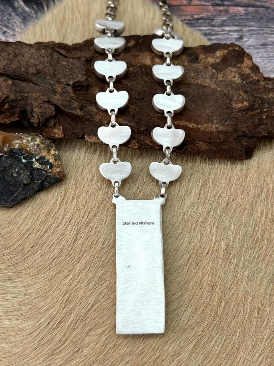 Handmade Sterling Silver White Buffalo Necklace "Signed Nizhoni"