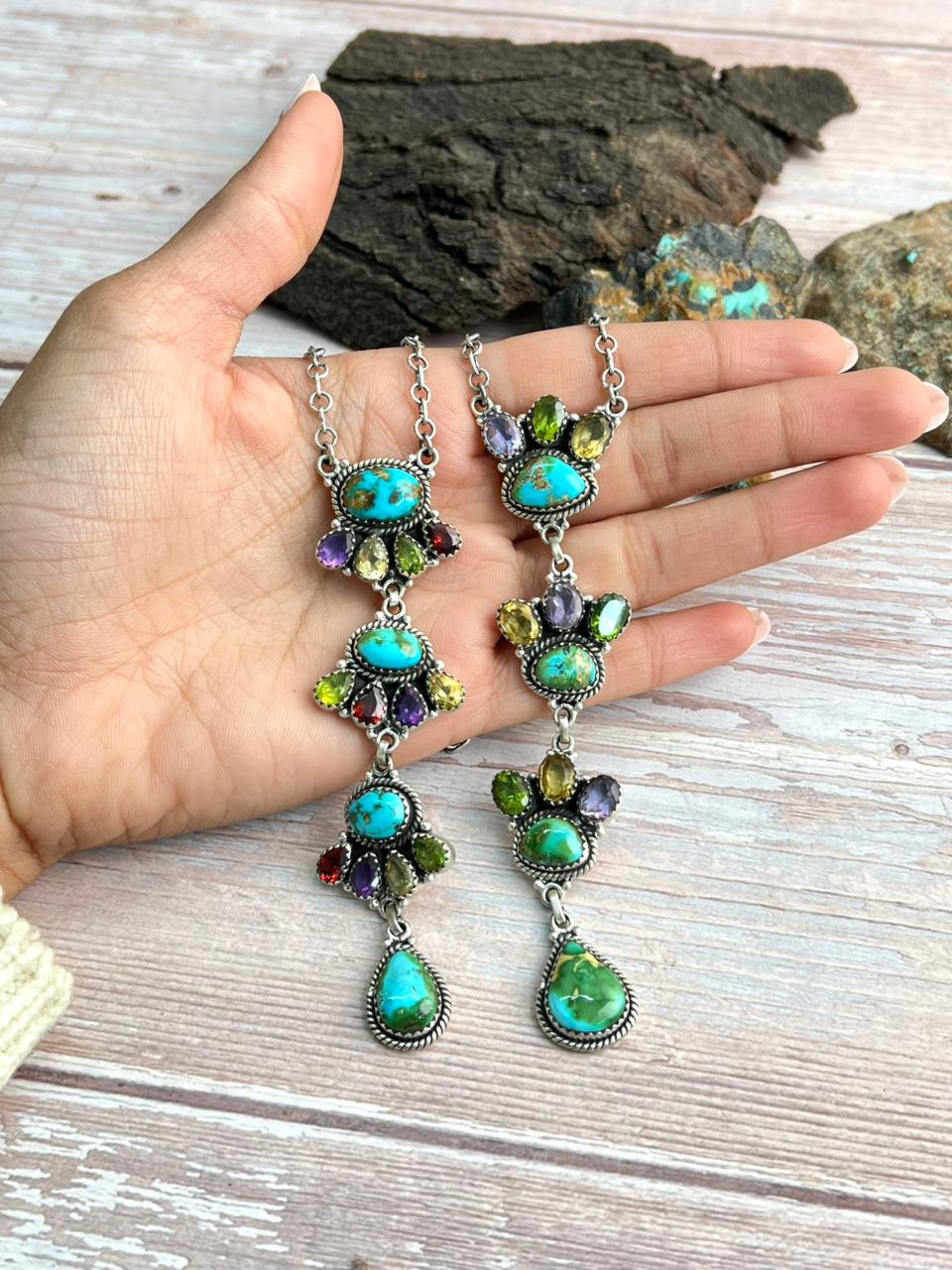 Handmade Sterling Silver Sonoran with Cut Stone Necklace "Signed Nizhoni"