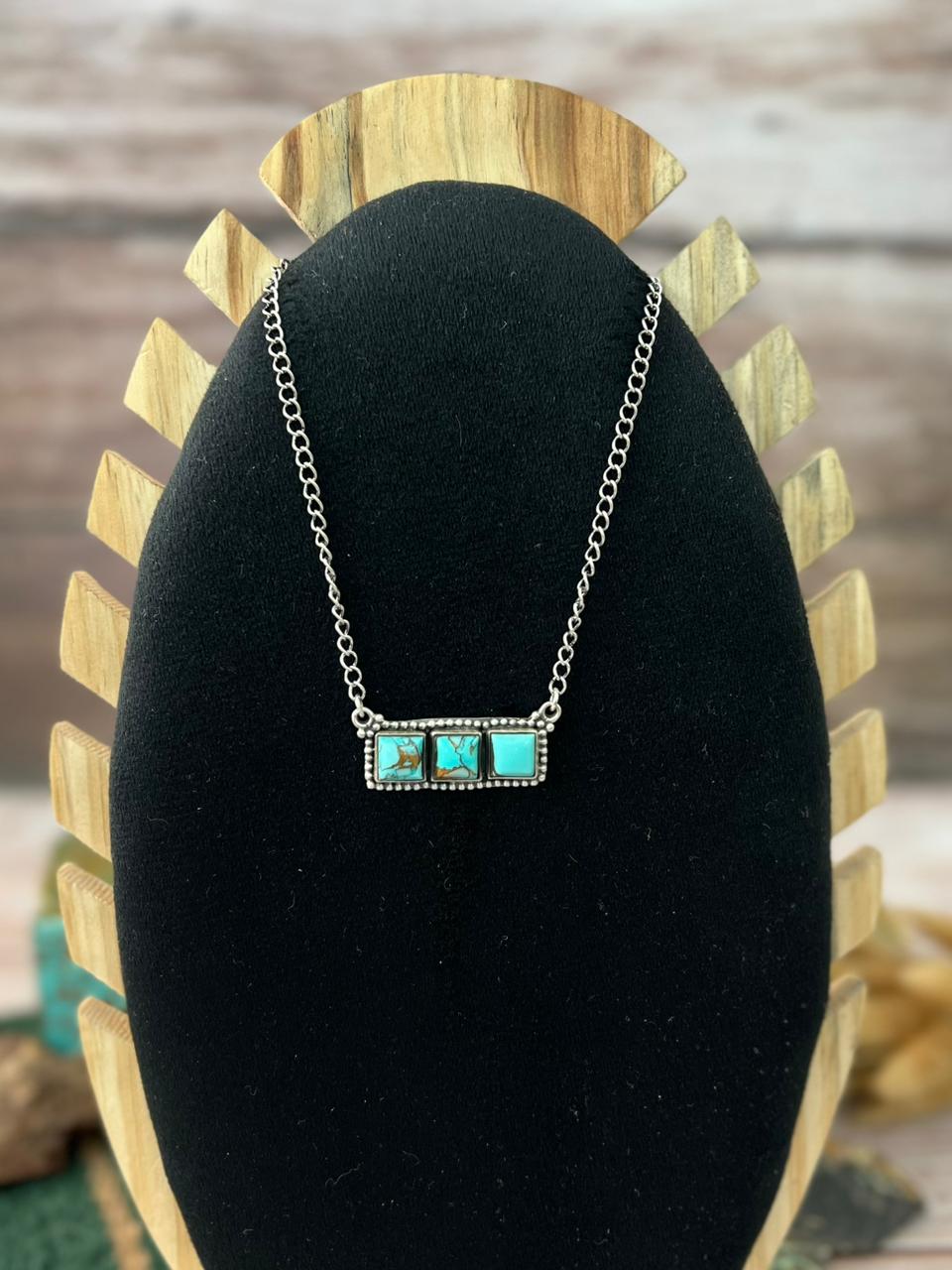 Handmade Sterling Silver Mint Dahlia Collection: Bar Necklace "Signed Nizhoni"