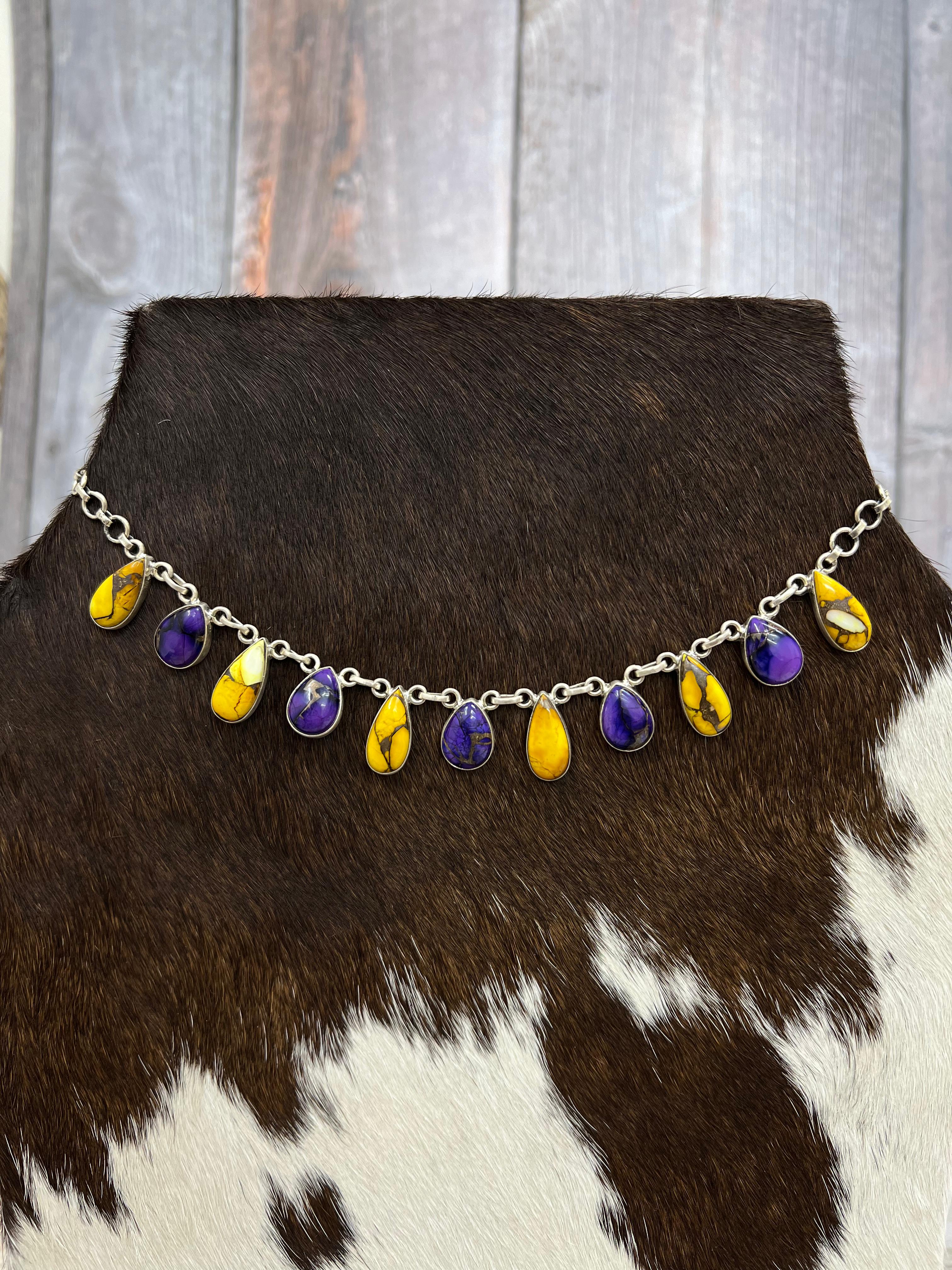 Handmade Sterling Silver Grape Dahlia, Honey Dahlia Necklace with Signed Nizhoni