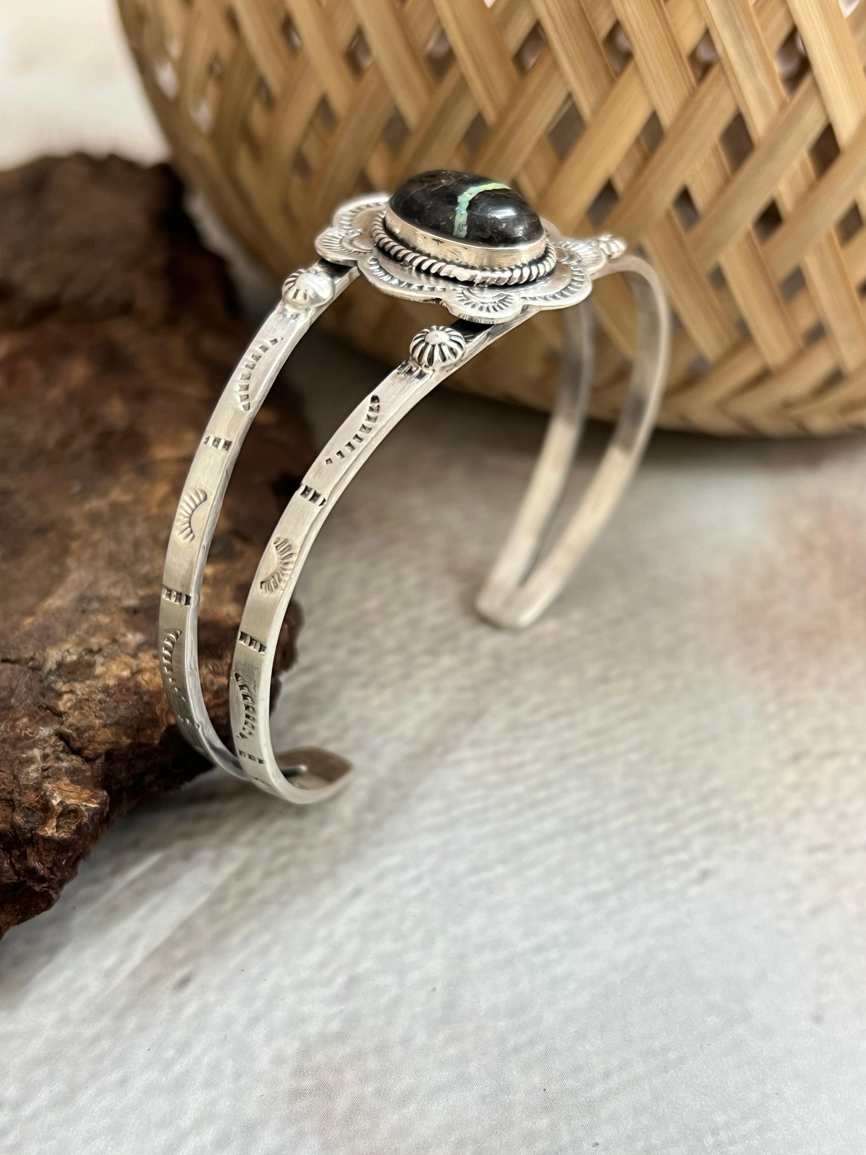 Handmade Sterling Silver Blackjack Cuff Bracelet with Signed Nizhoni