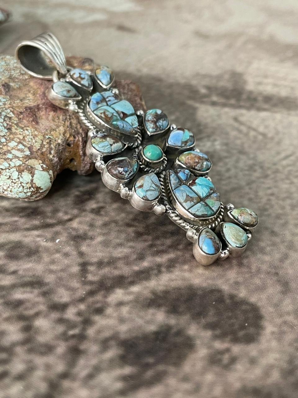 Handmade Sterling Silver Golden Hills Turquoise Cobble Collection Pendant "Signed Nizhoni"