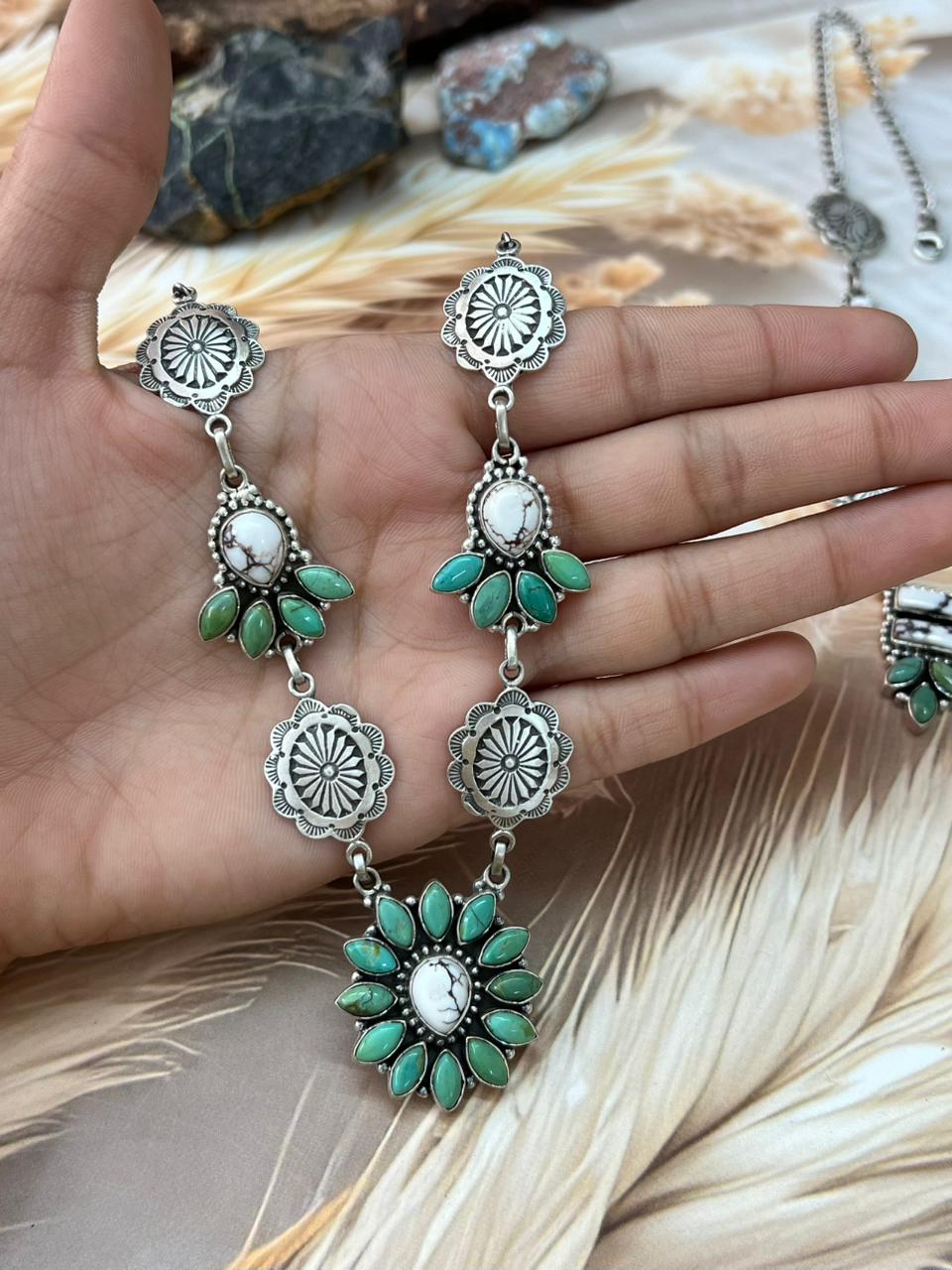 Handmade Sterling Silver Kingman Turquoise with Wild Horse Magnesite Necklace "Signed Nizhoni"
