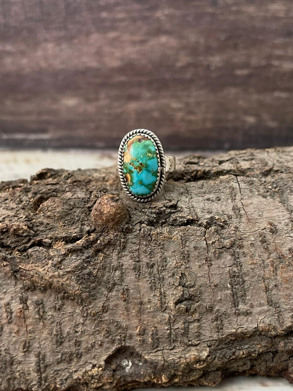 Handmade Sterling Silver Sonoran Mountain Turquoise Adjustable Ring "Signed Nizhoni"