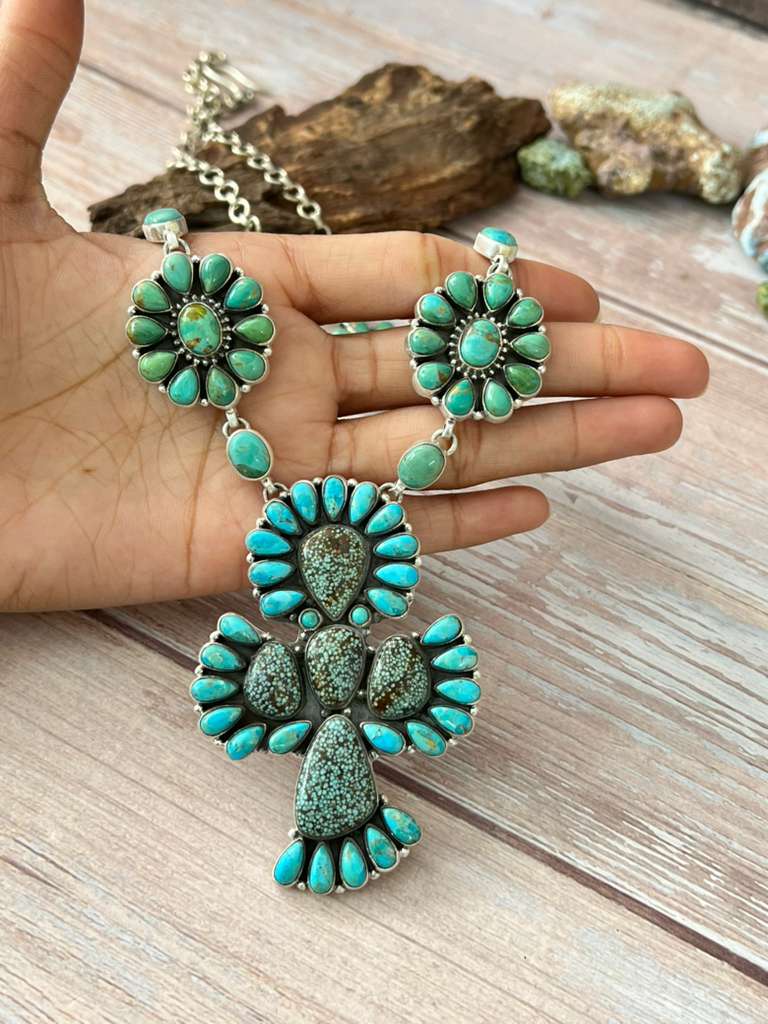 Handmade Sterling Silver Kingman Turquoise with Starfox Necklace with Signed Nizhoni