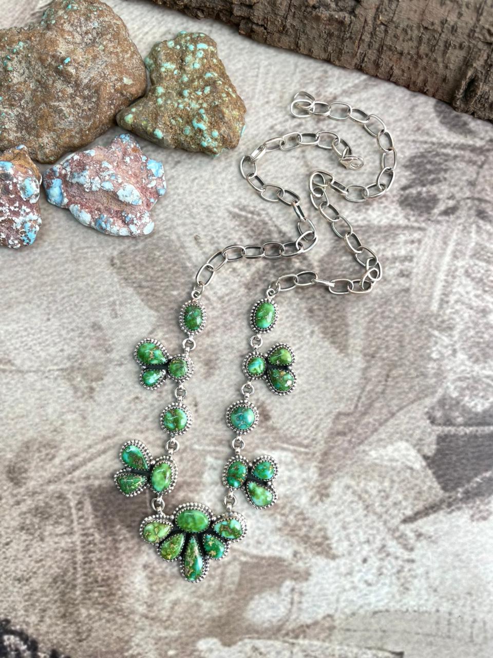 Handmade Sterling Silver Sonoran Mountain Turquoise Necklace with Signed Nizhoni