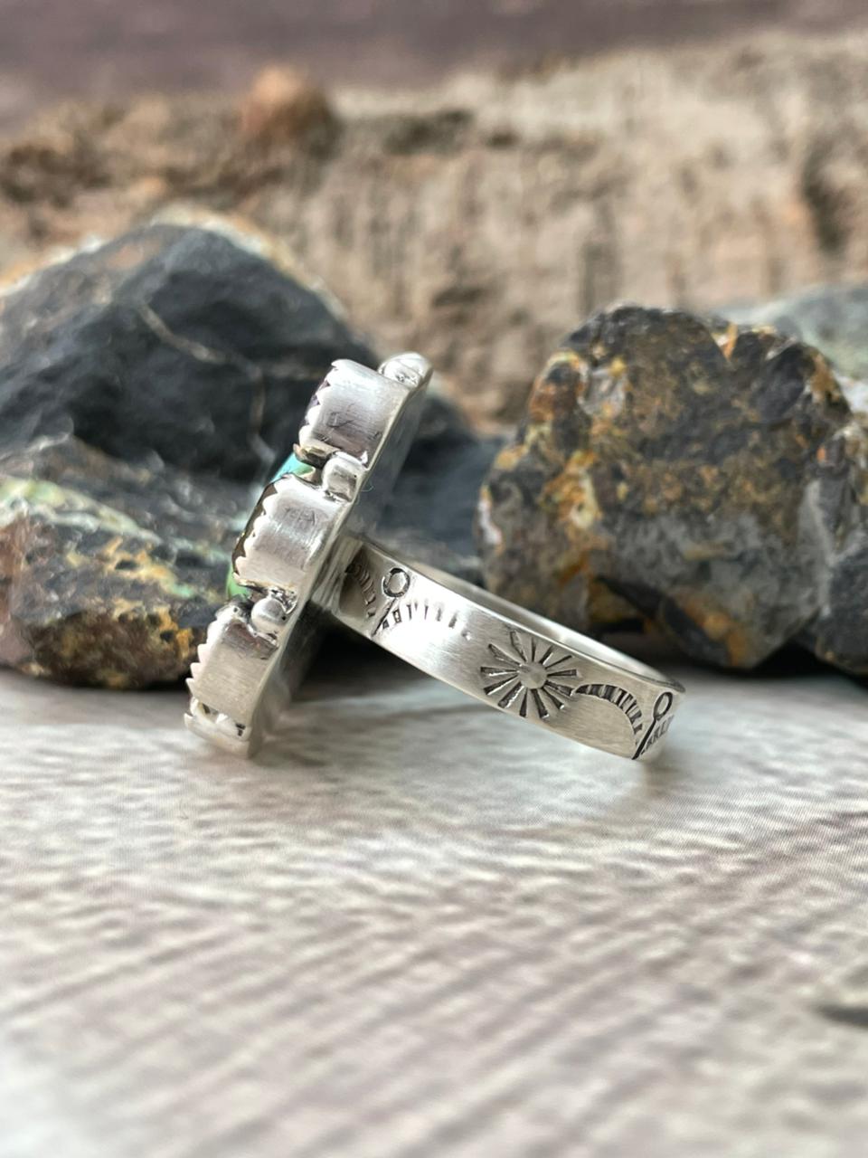 Handmade Sterling Silver Sonoran with Cut Stones Adjustable Ring "Signed Nizhoni"