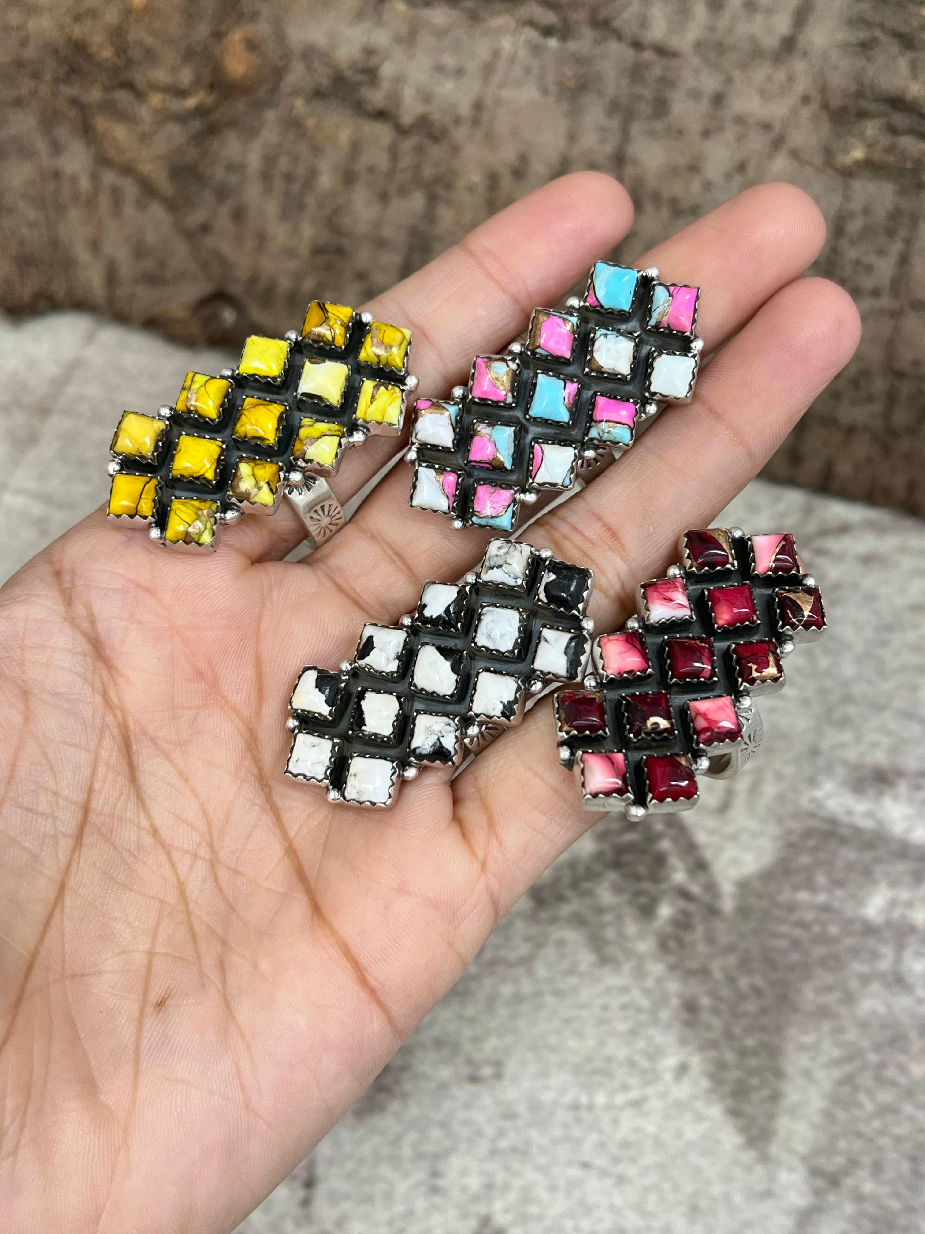 Handmade Sterling Silver Multi Stone Adjustable Ring Signed Nizhoni