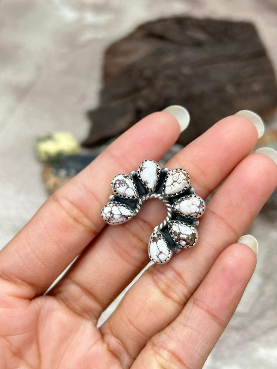 Handmade Sterling Silver Wild Horse Magnesite Adjustable Ring "Signed Nizhoni"