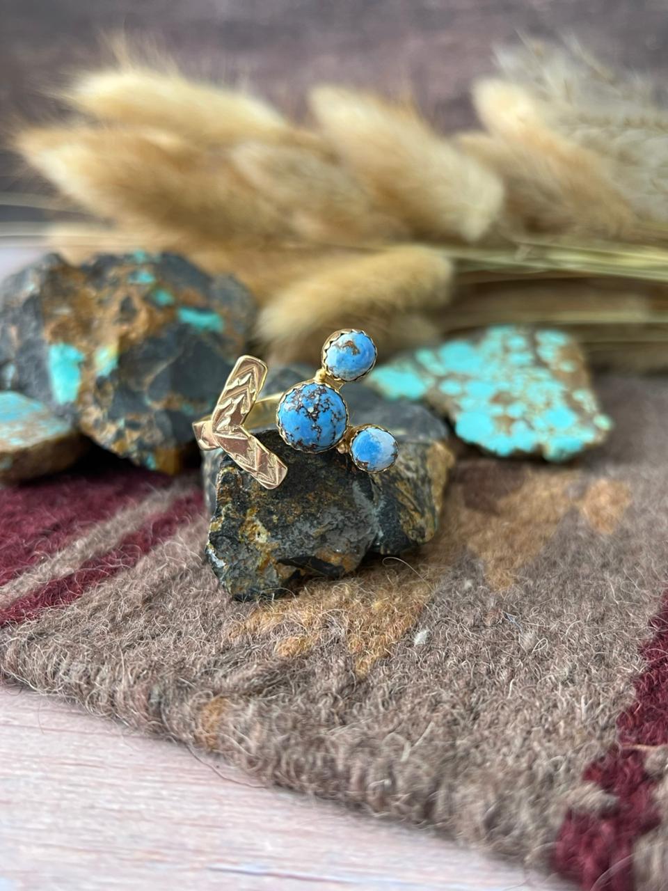 “The Golden Collection” Natural Golden Hills Turquoise Adjustable Ring