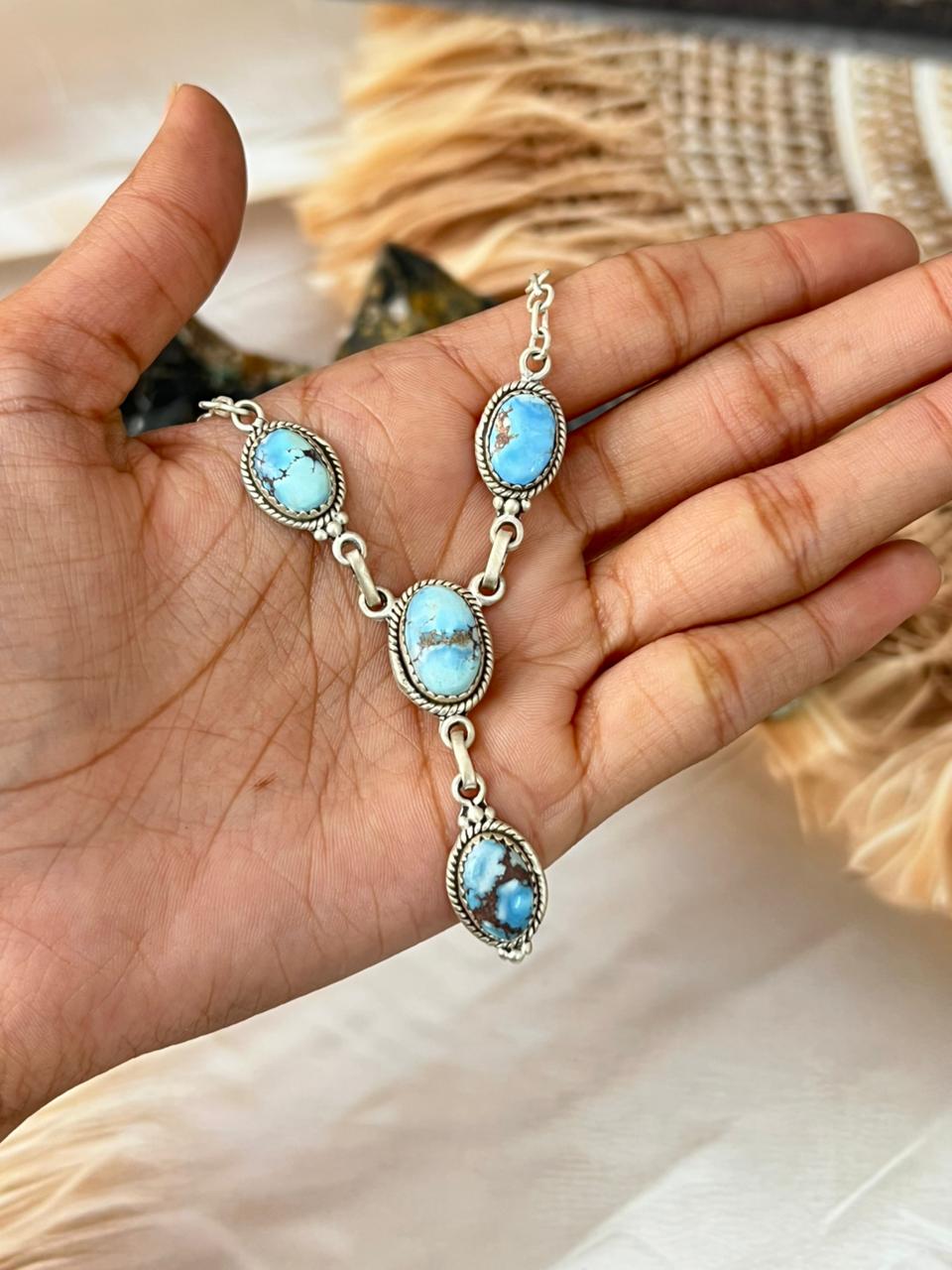 Handmade Sterling Silver Golden Hills Turquoise Necklace "Signed Nizhoni"