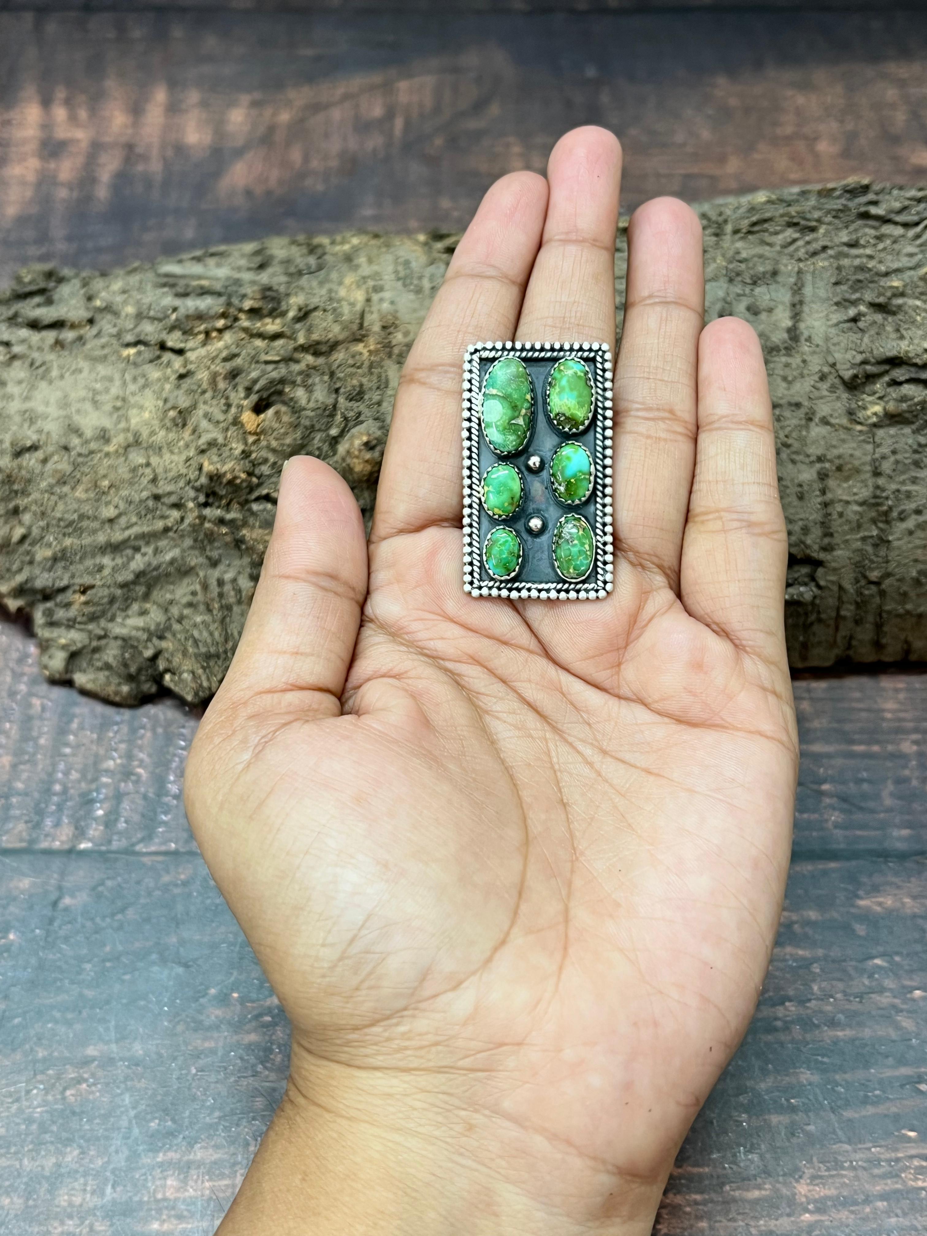 Handmade Sterling Silver Sonoran Mountain Turquoise Adjustable Ring with Signed Nizhoni (3)